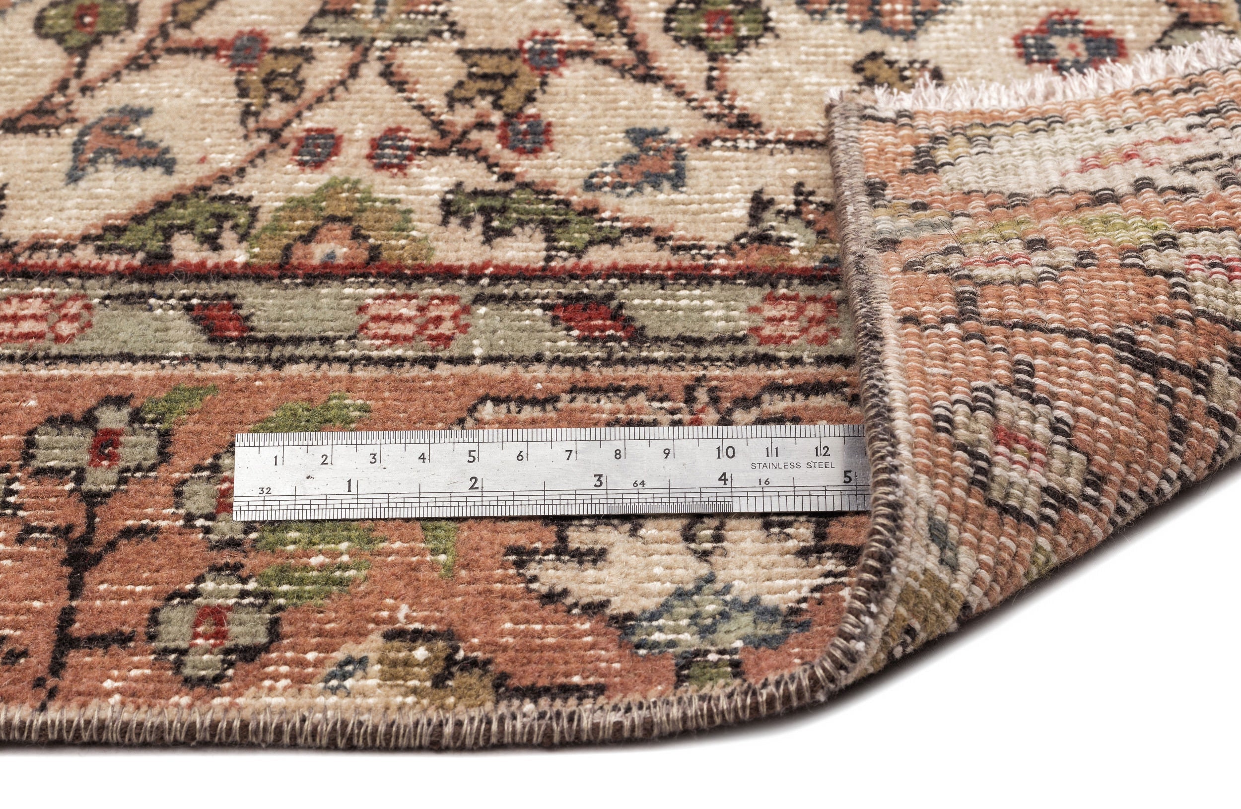 Atina Beige Vintage Wool Handmade Area Rug 5'7" x 9'0"