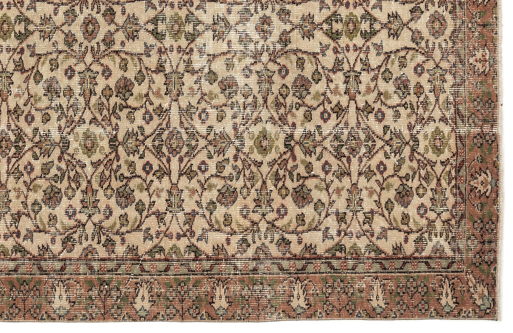Atina Beige Vintage Wool Handmade Area Rug 5'7" x 9'0"