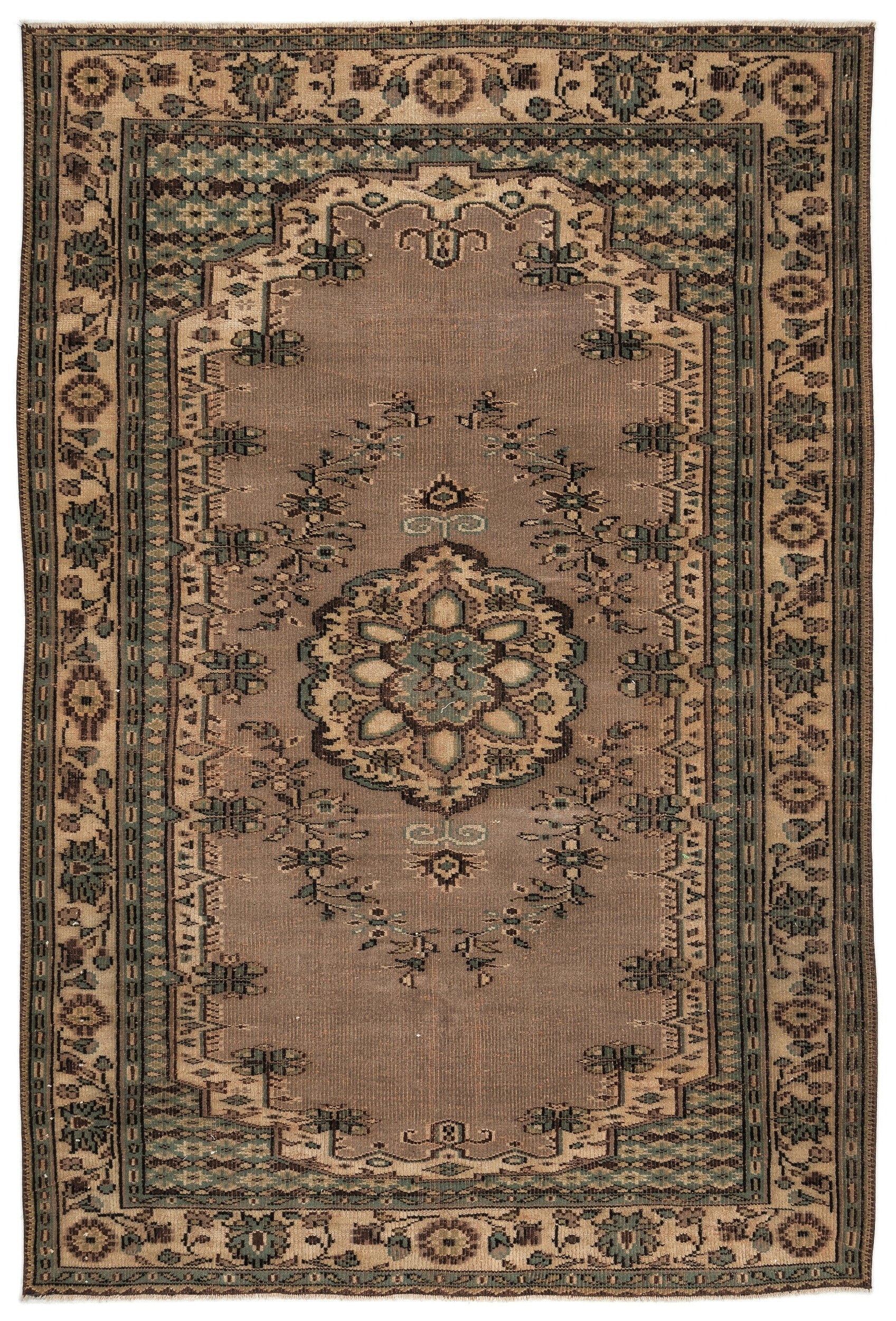 Atina Beige Vintage Wool Handmade Area Rug 5'9" x 8'9"