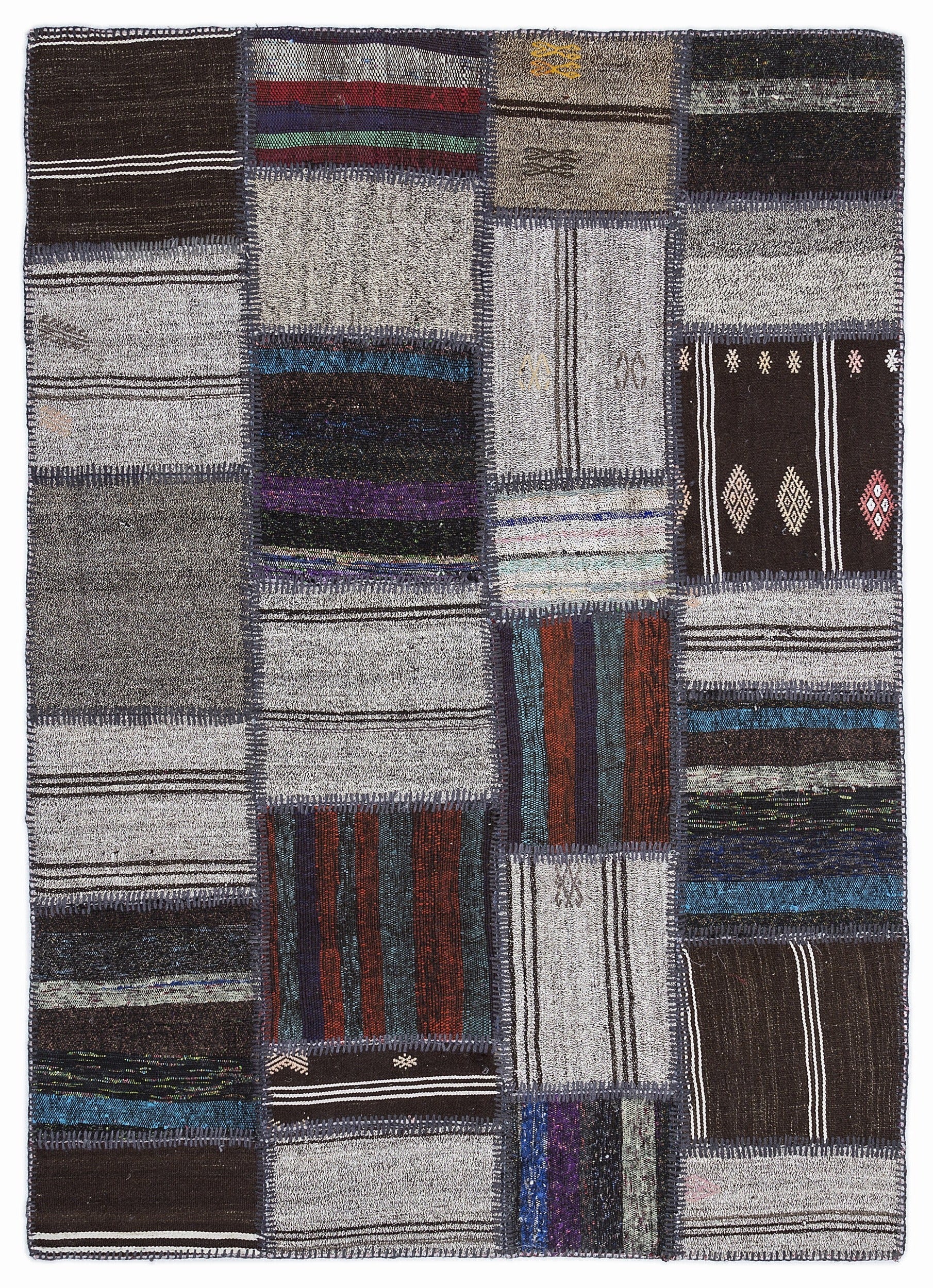 Teselya 1298 Beige Striped Wool Handmade Area Rug 5'3" x 7'7"