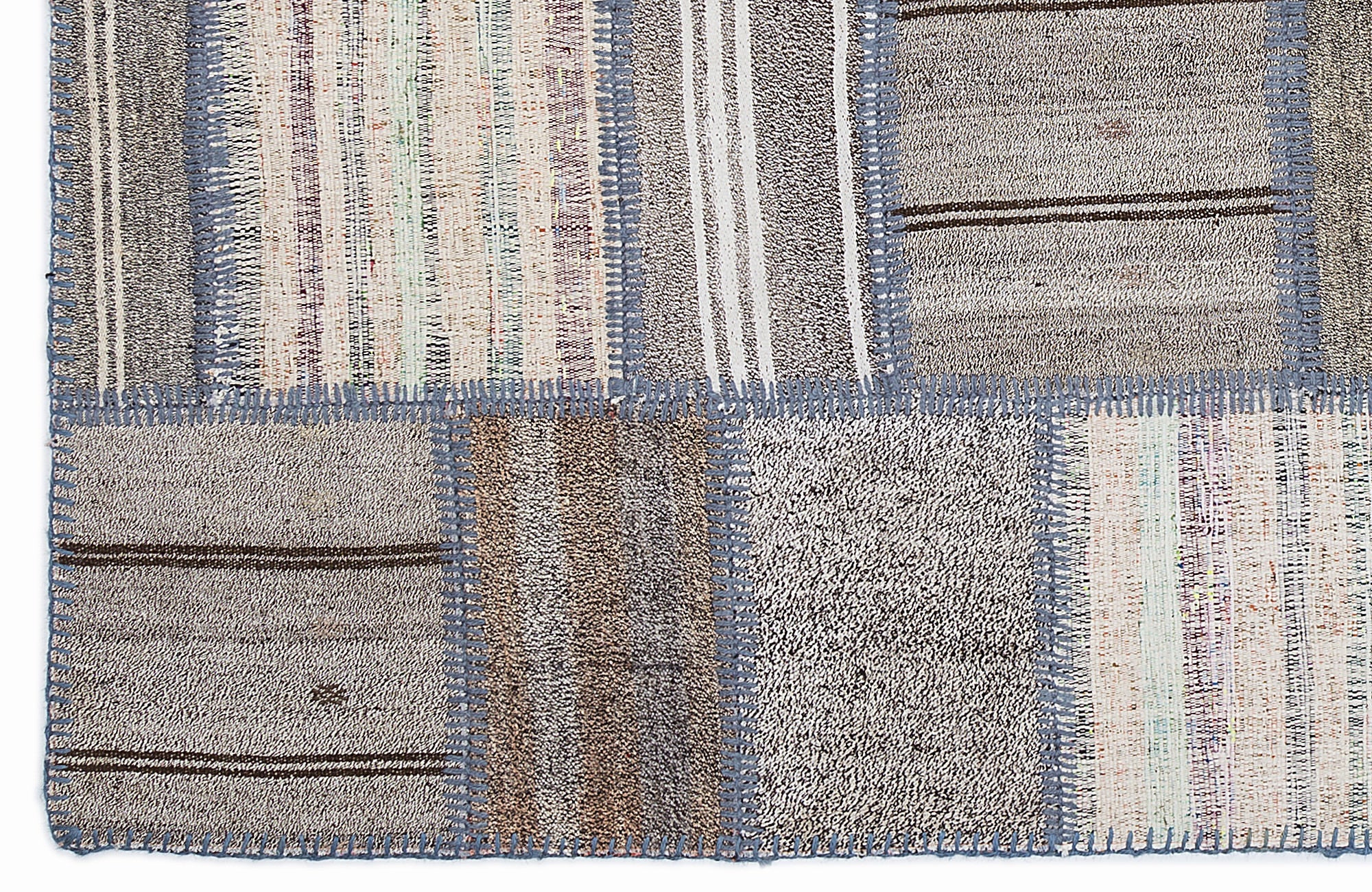 Teselya 1300 Brown Striped Wool Handmade Area Rug 5'3" x 7'7"