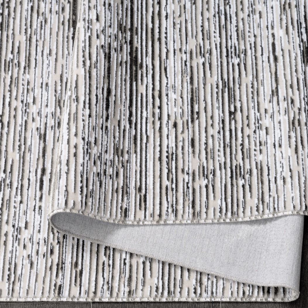 Grey Striped Area Rug - Machine Made Cotton Rug with Non Slip Pad, 6mm Pile Height