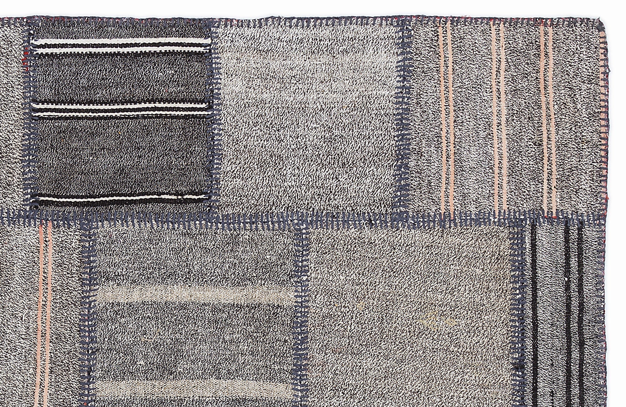 Teselya 1302 Beige Striped Wool Handmade Area Rug 5'3" x 7'7"