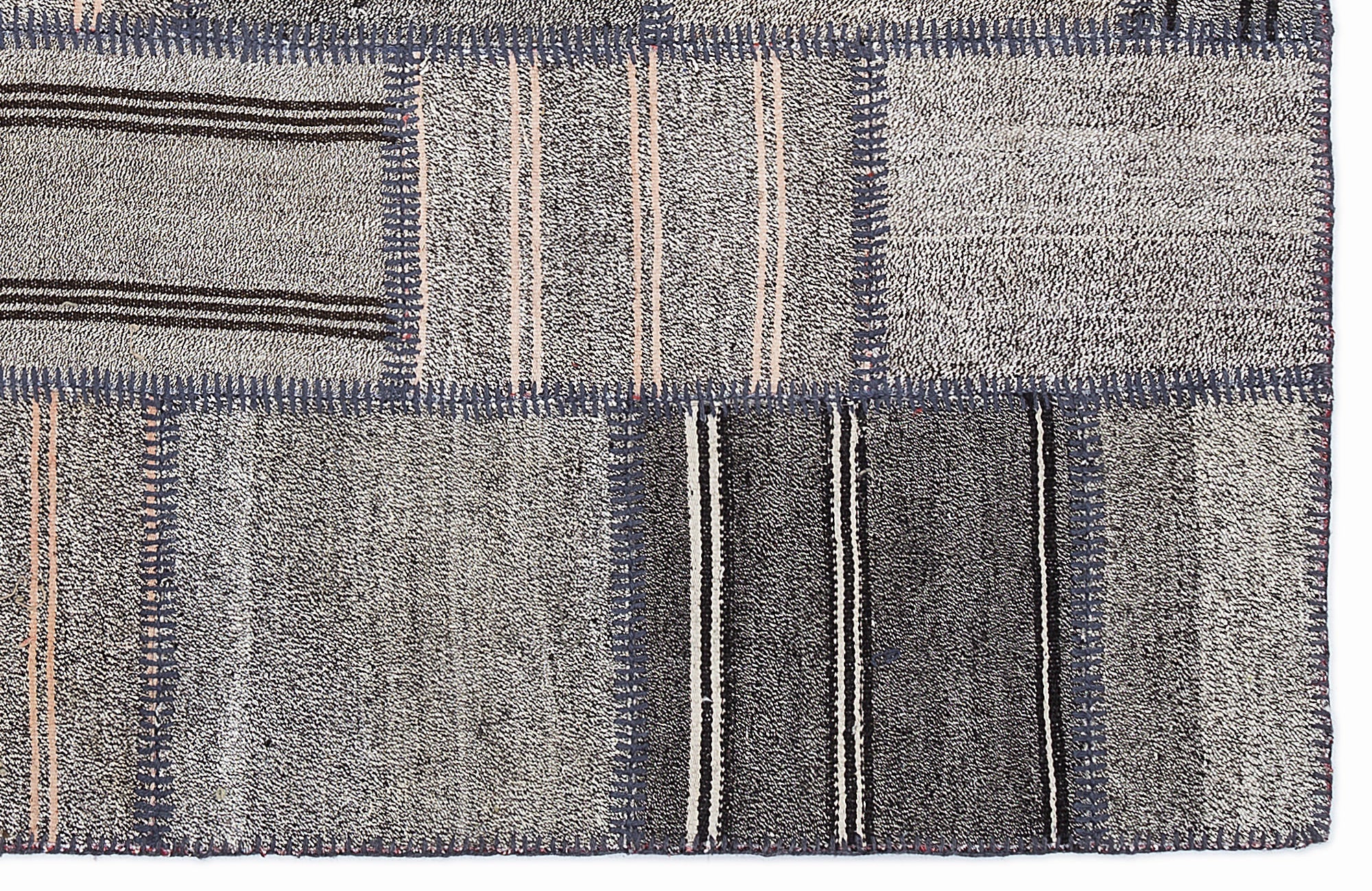 Teselya 1302 Beige Striped Wool Handmade Area Rug 5'3" x 7'7"