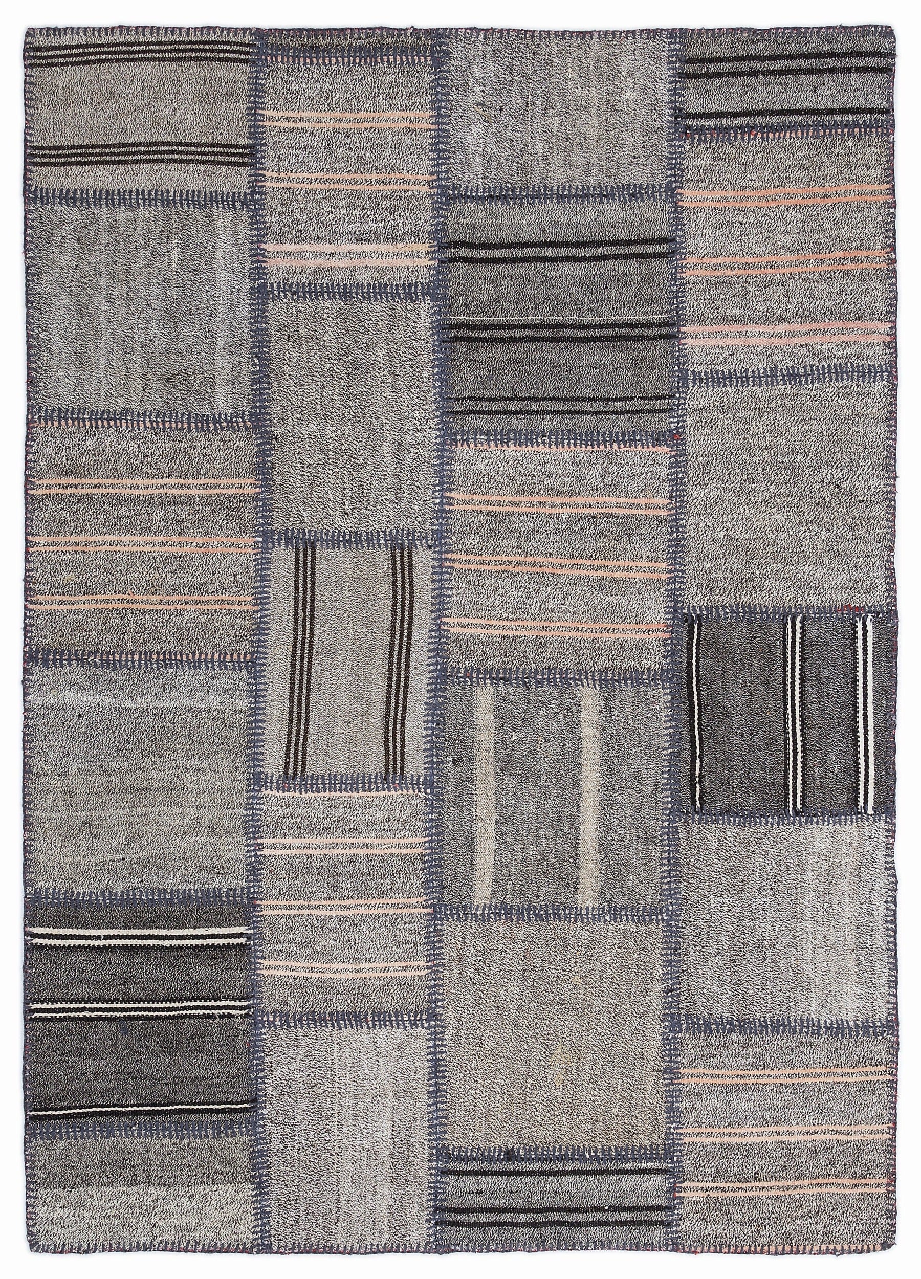 Teselya 1302 Beige Striped Wool Handmade Area Rug 5'3" x 7'7"