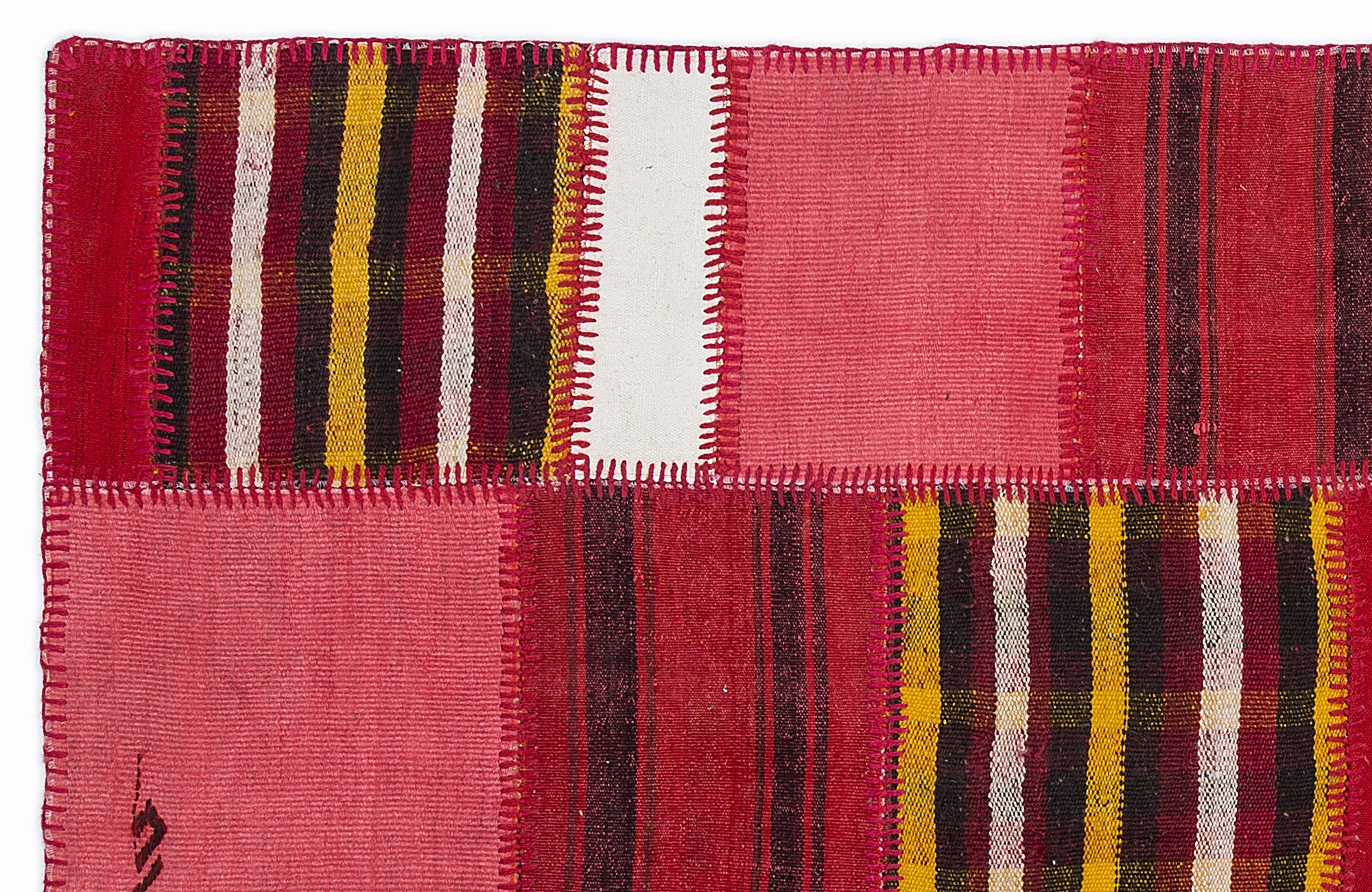 Teselya 1303 Pink Patchwork Wool Handmade Area Rug 5'3" x 7'7"
