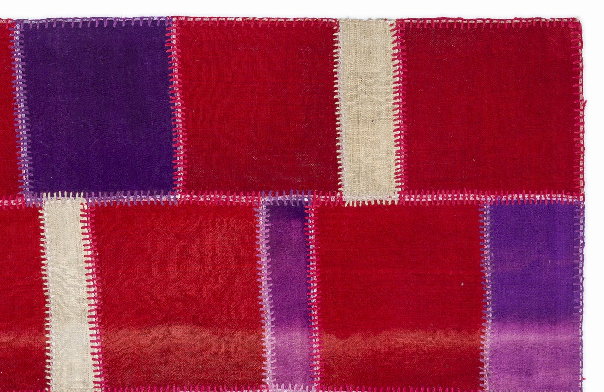 Teselya 1306 Pink Patchwork Wool Handmade Area Rug 5'3" x 7'7"