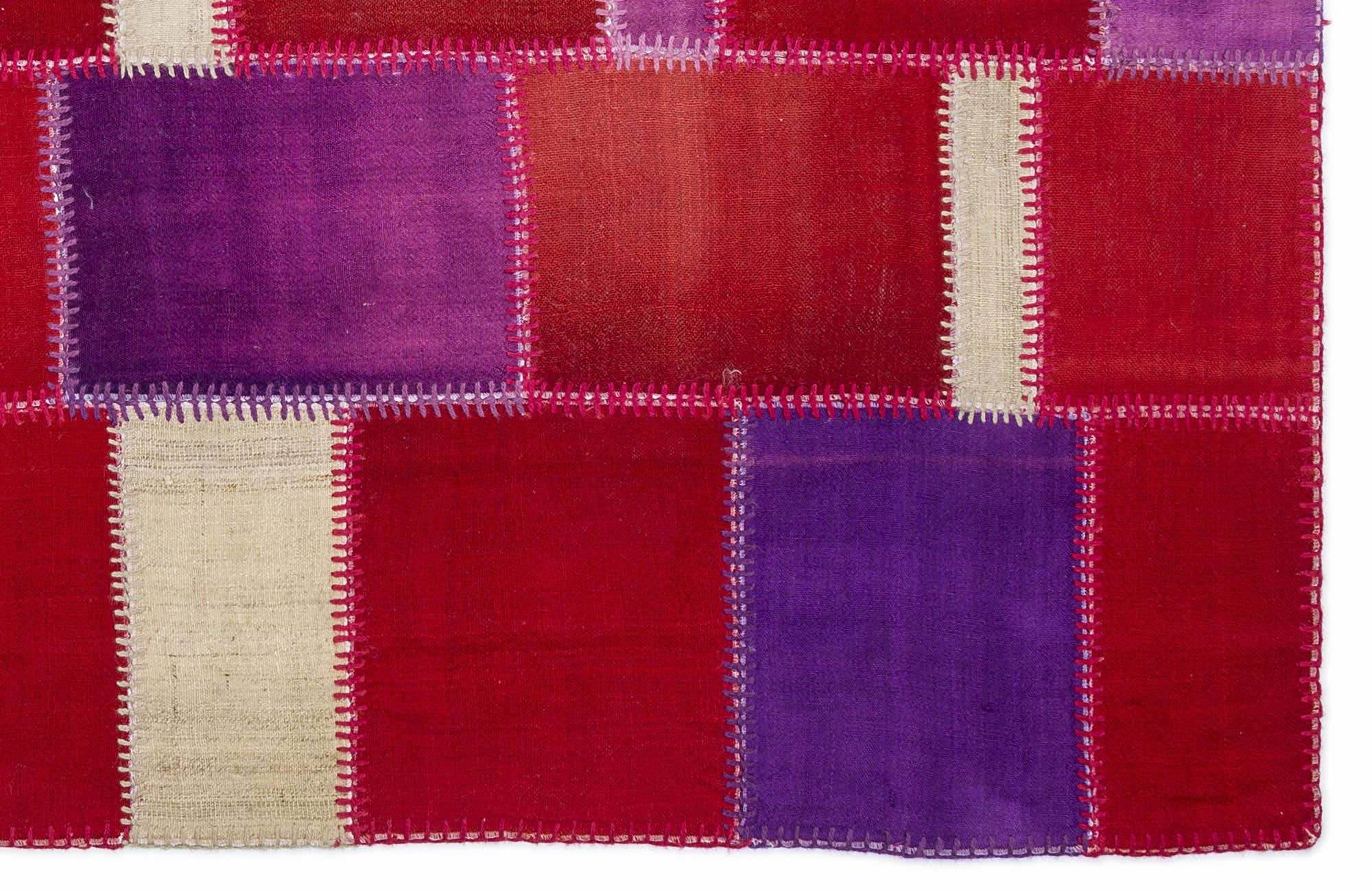 Teselya 1306 Pink Patchwork Wool Handmade Area Rug 5'3" x 7'7"