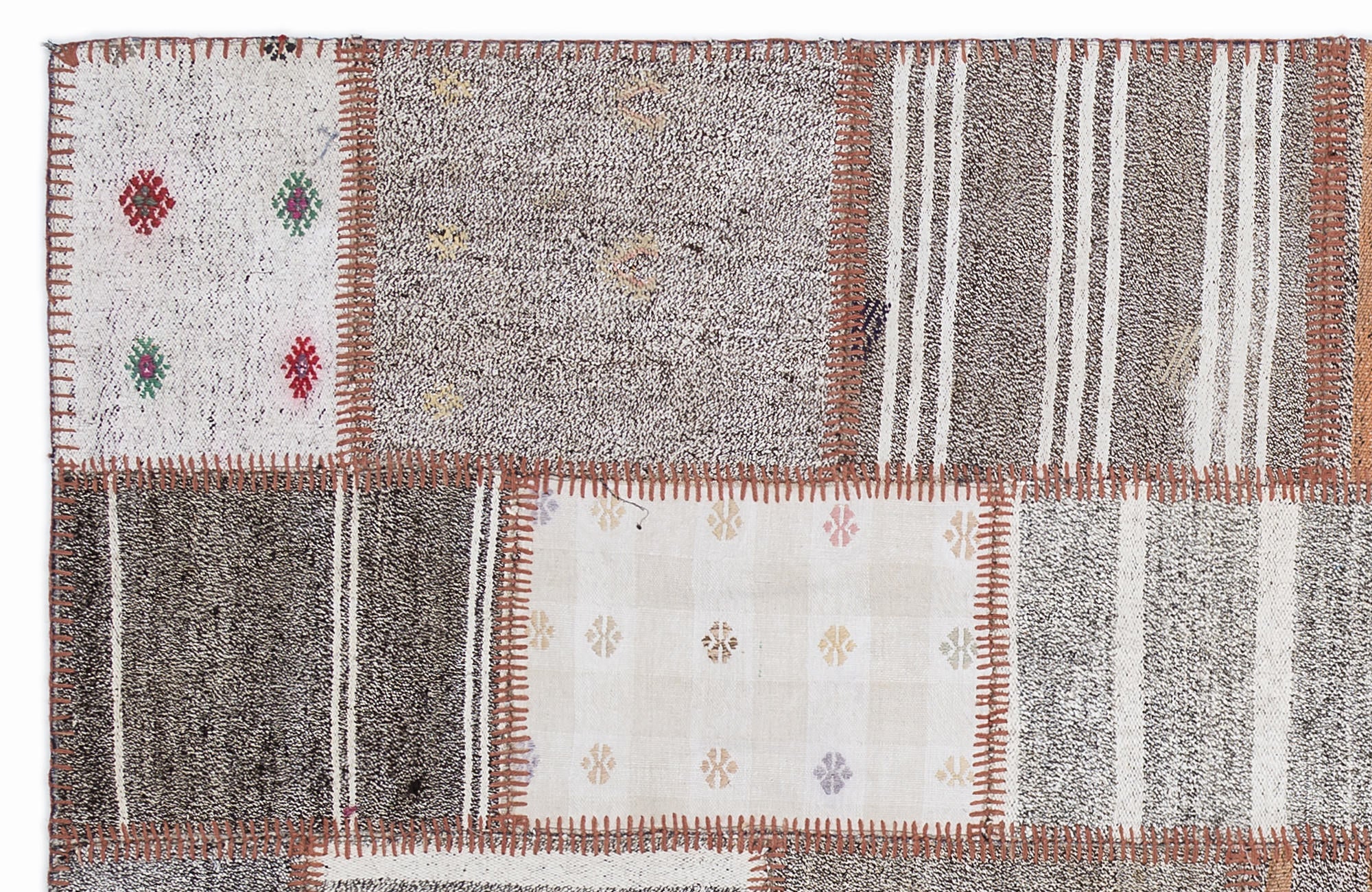 Teselya 1307 Brown Striped Wool Handmade Area Rug 5'3" x 7'7"