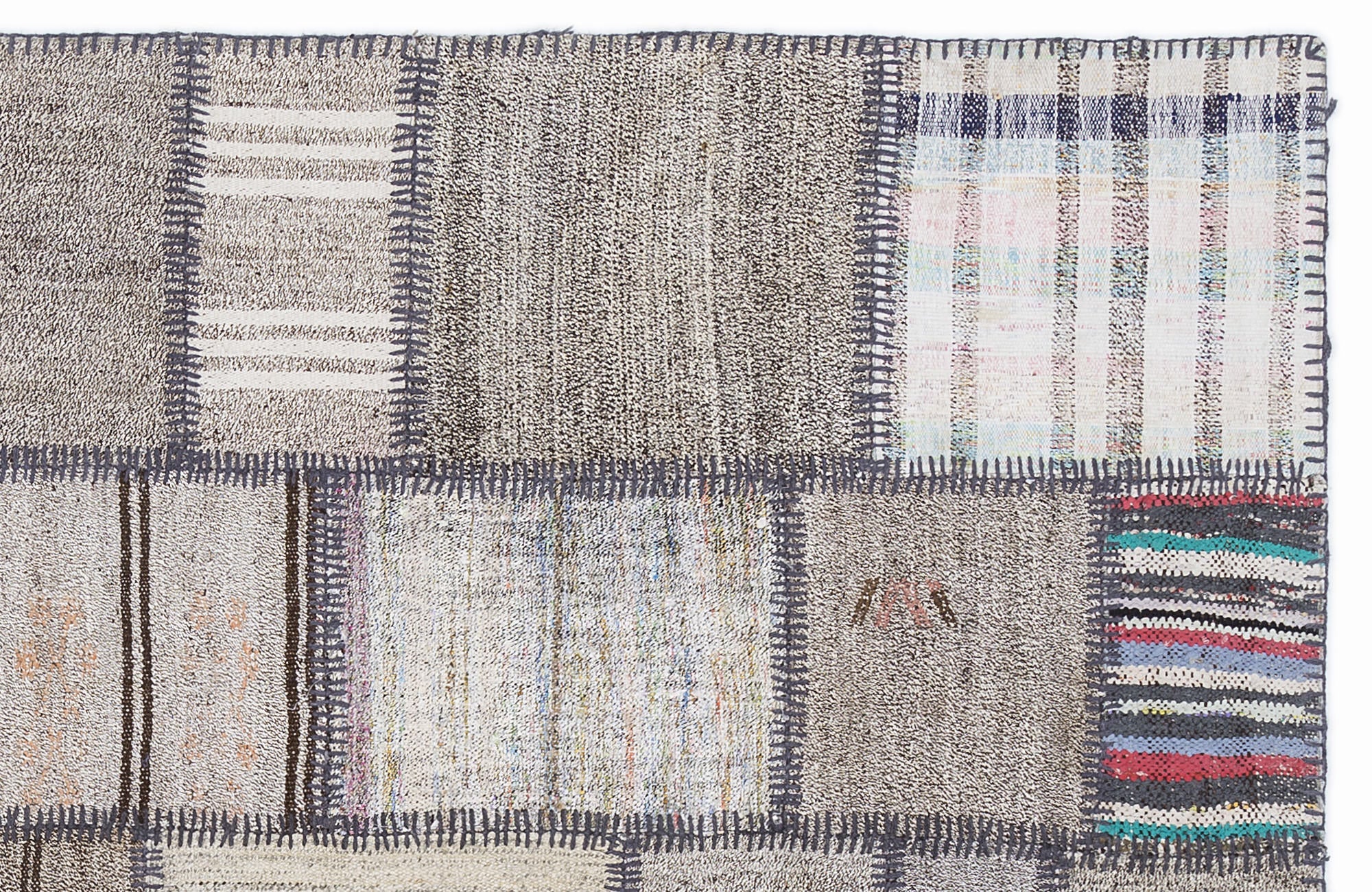 Teselya 1308 Beige Striped Wool Handmade Area Rug 5'3" x 7'7"