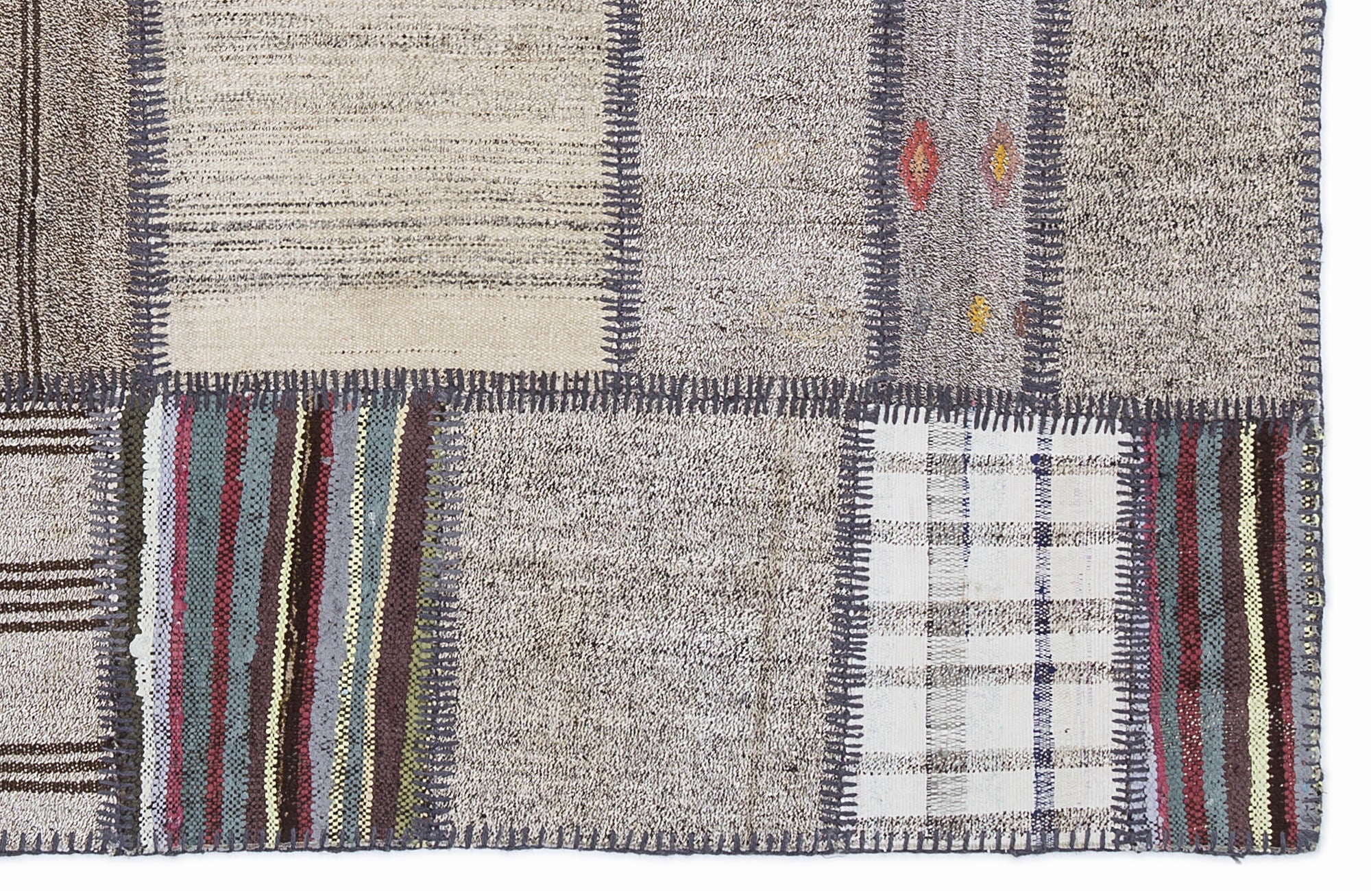 Teselya 1308 Beige Striped Wool Handmade Area Rug 5'3" x 7'7"