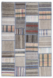 Teselya 1309 Beige Striped Wool Handmade Area Rug 5'3" x 7'7"