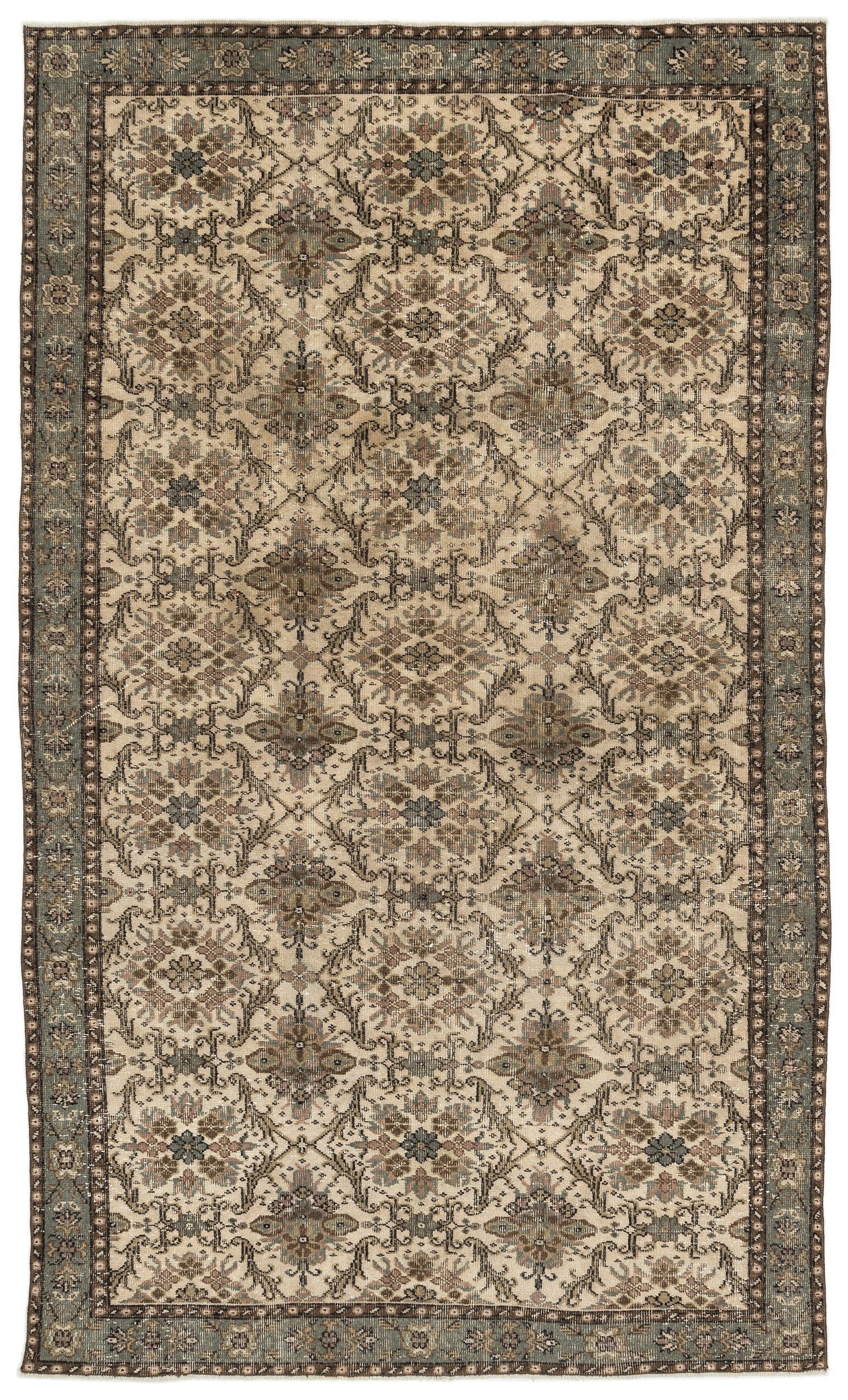 Atina Beige Vintage Wool Handmade Area Rug 6'0" x 10'0"