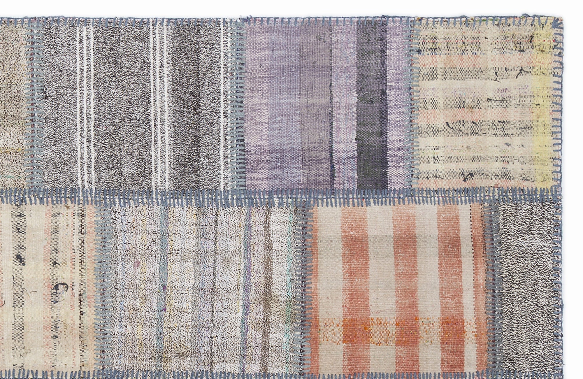 Teselya 1313 Beige Striped Wool Handmade Area Rug 5'3" x 7'7"