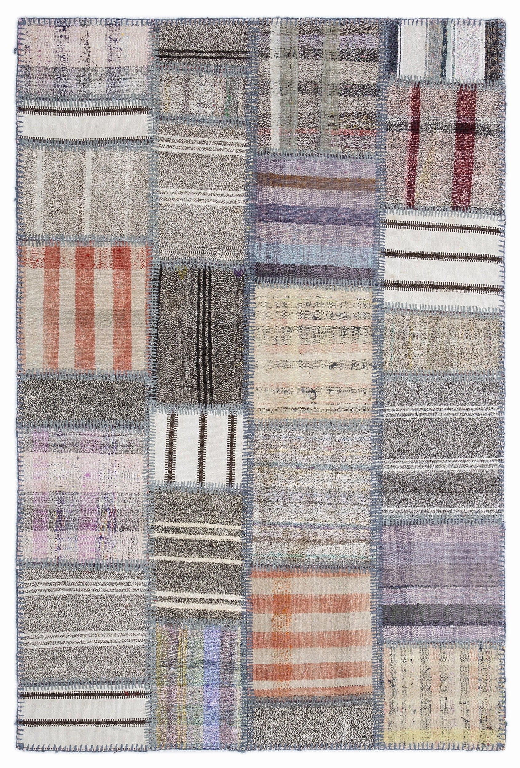 Teselya 1313 Beige Striped Wool Handmade Area Rug 5'3" x 7'7"