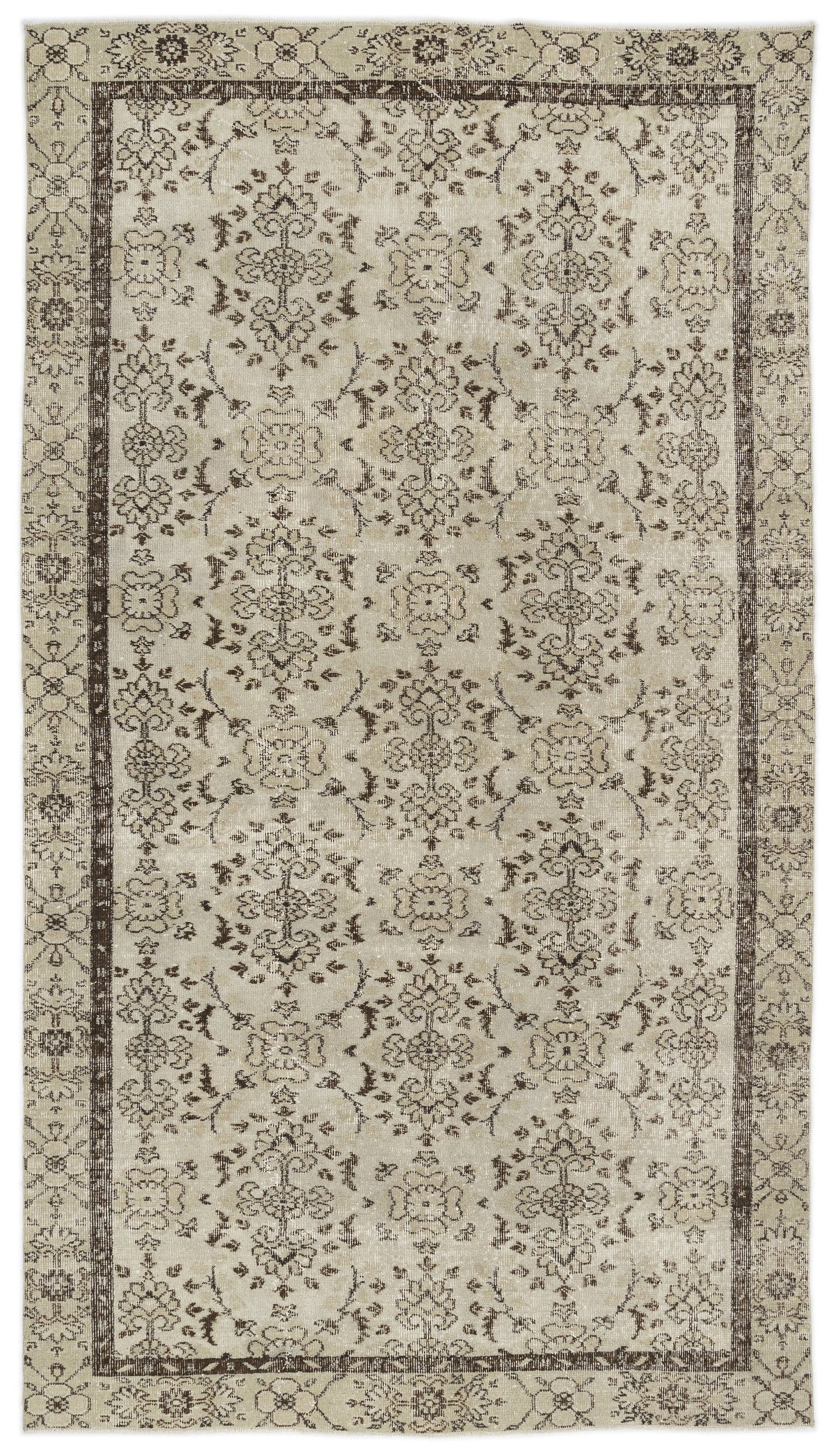 Atina Beige Vintage Wool Handmade Area Rug 4'11" x 9'7"
