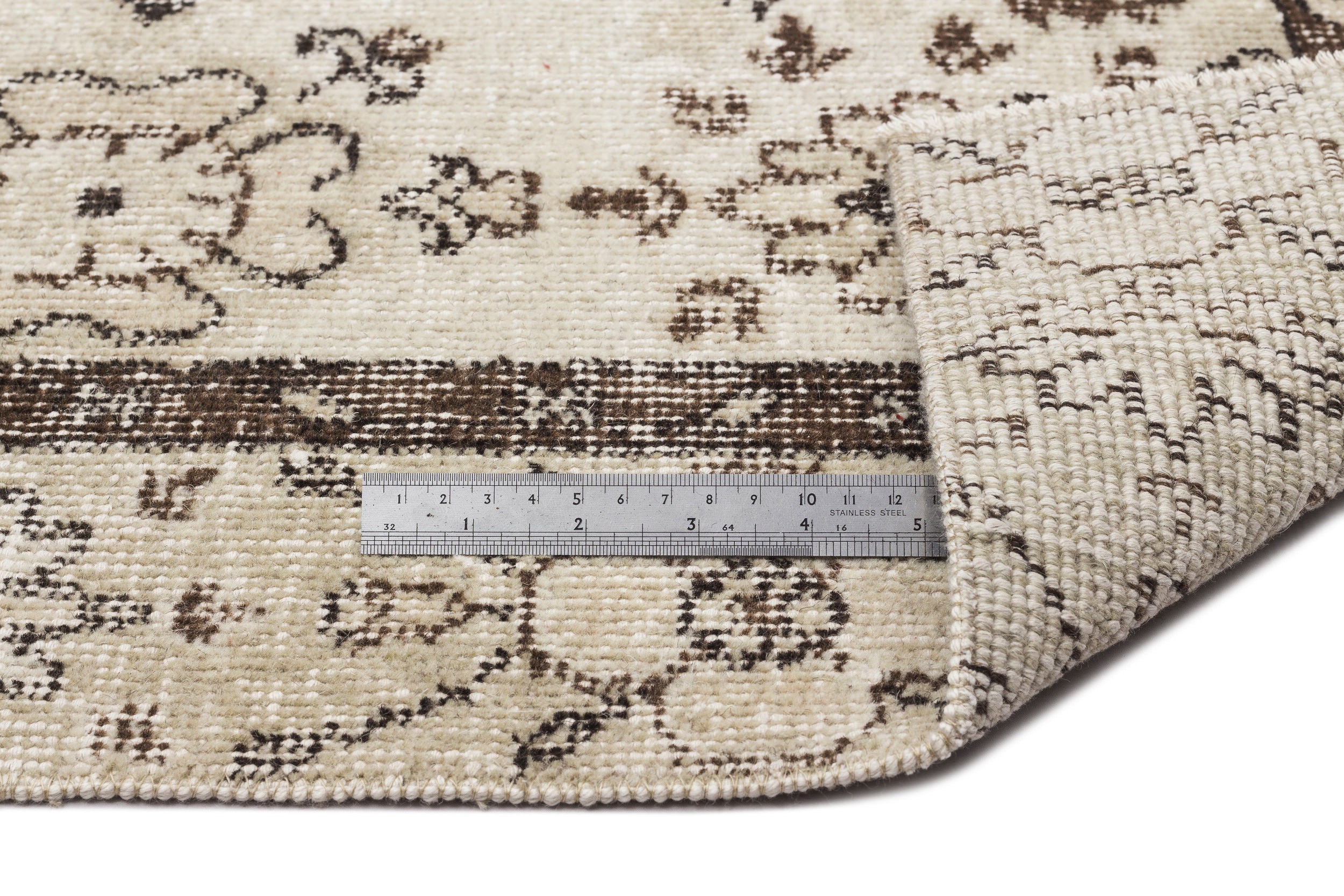 Atina Beige Vintage Wool Handmade Area Rug 4'11" x 9'7"