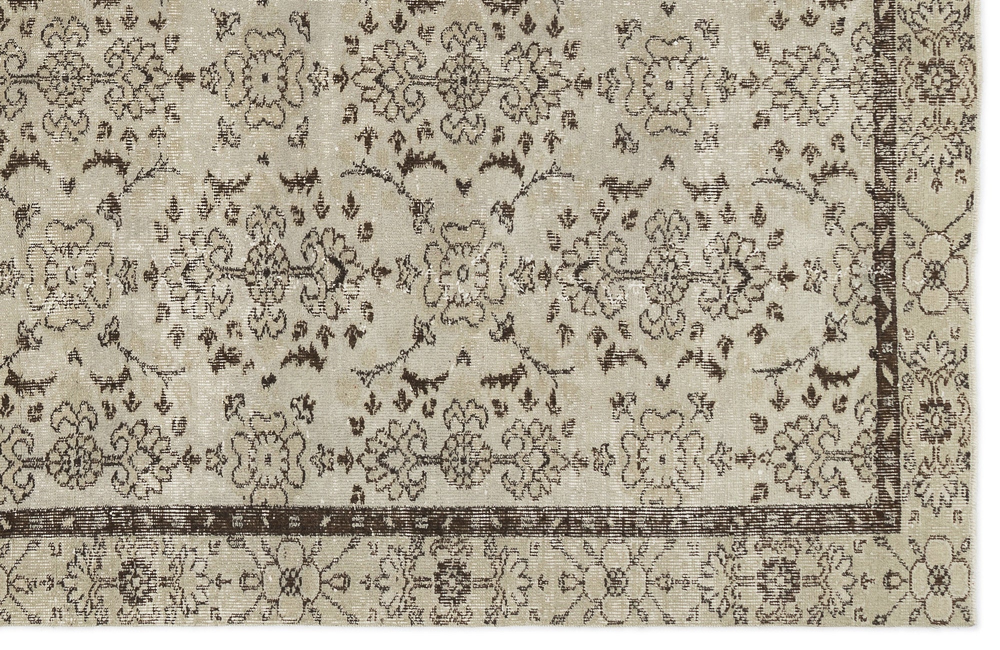 Atina Beige Vintage Wool Handmade Area Rug 4'11" x 9'7"