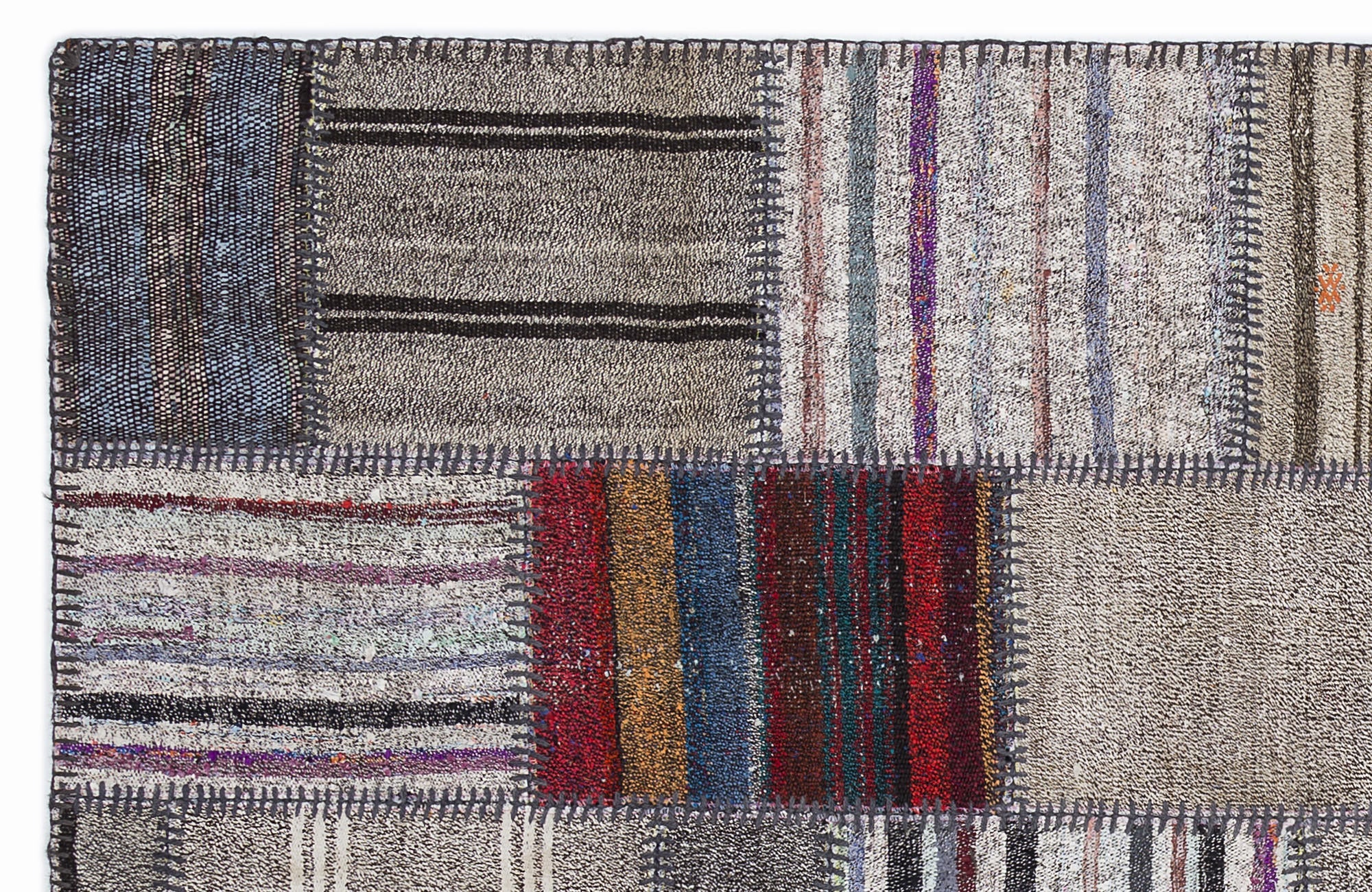 Teselya 1318 Brown Striped Wool Handmade Area Rug 5'3" x 7'7"