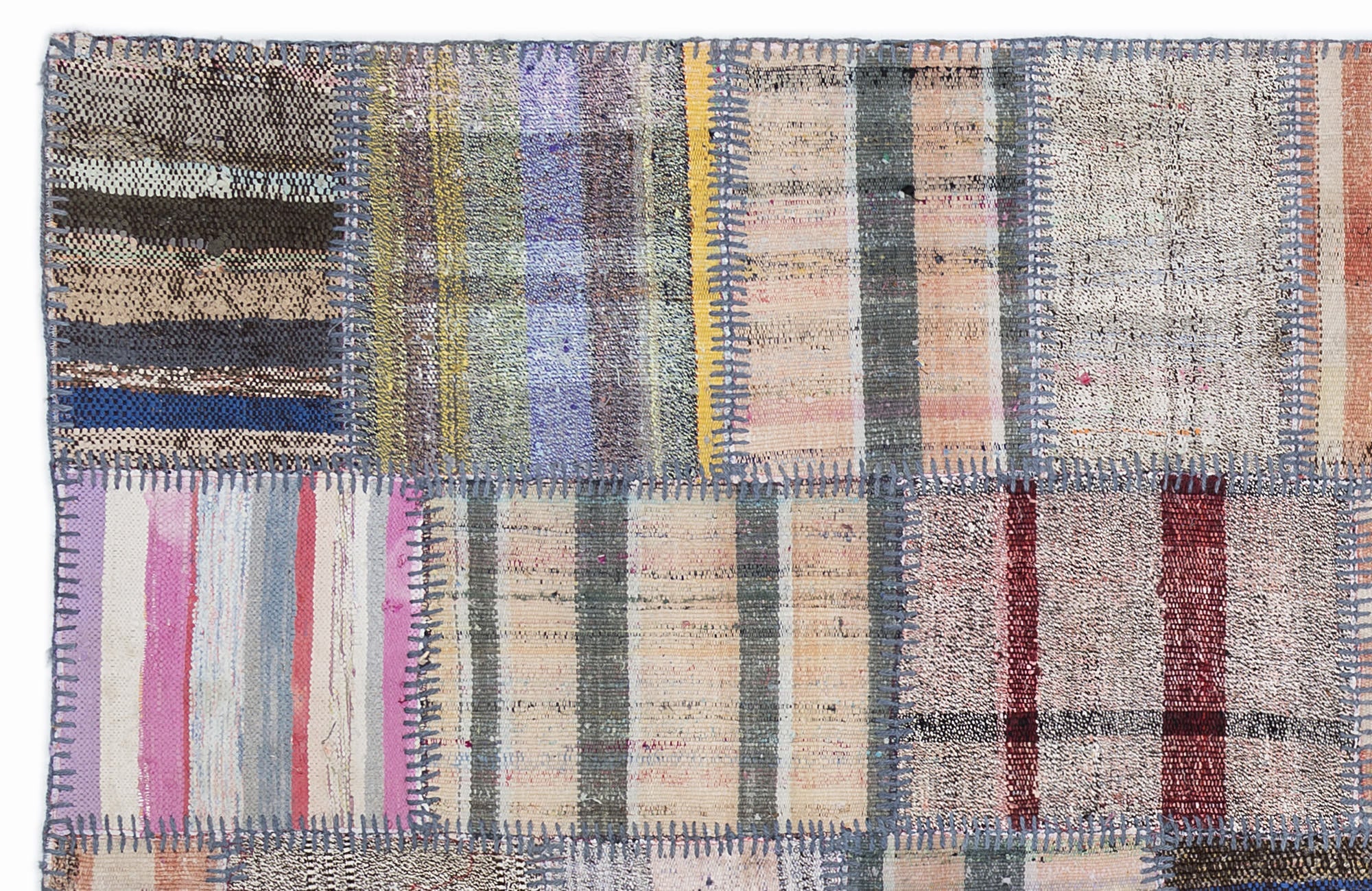Teselya 1319 Beige Striped Wool Handmade Area Rug 5'3" x 7'7"