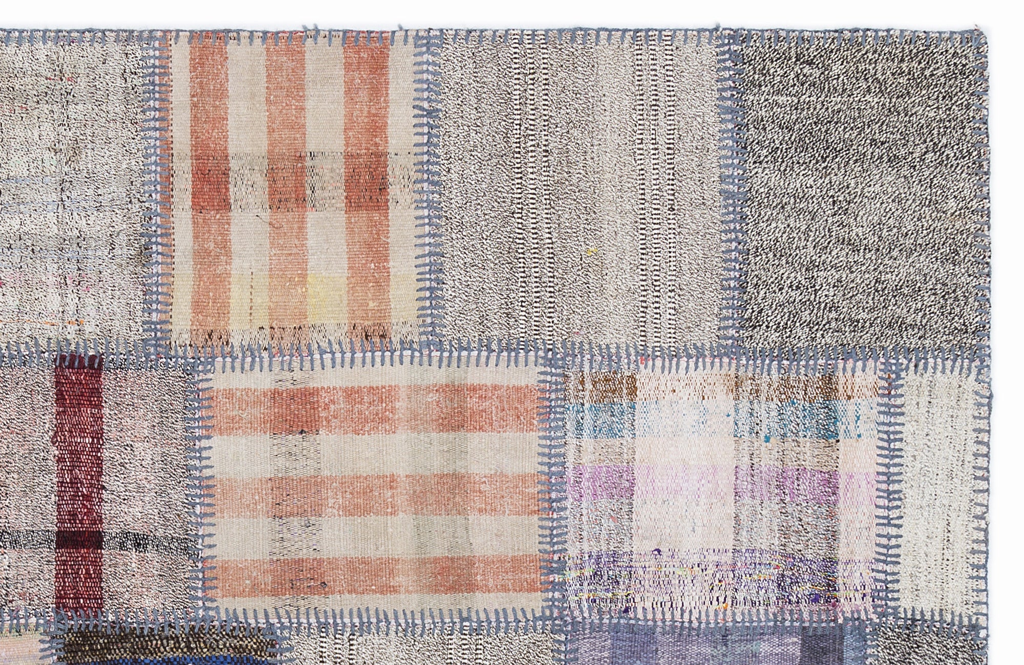 Teselya 1319 Beige Striped Wool Handmade Area Rug 5'3" x 7'7"