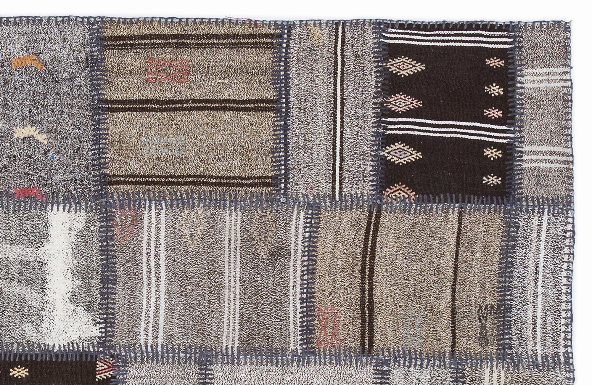 Teselya 1320 Brown Striped Wool Handmade Area Rug 5'3" x 7'7"