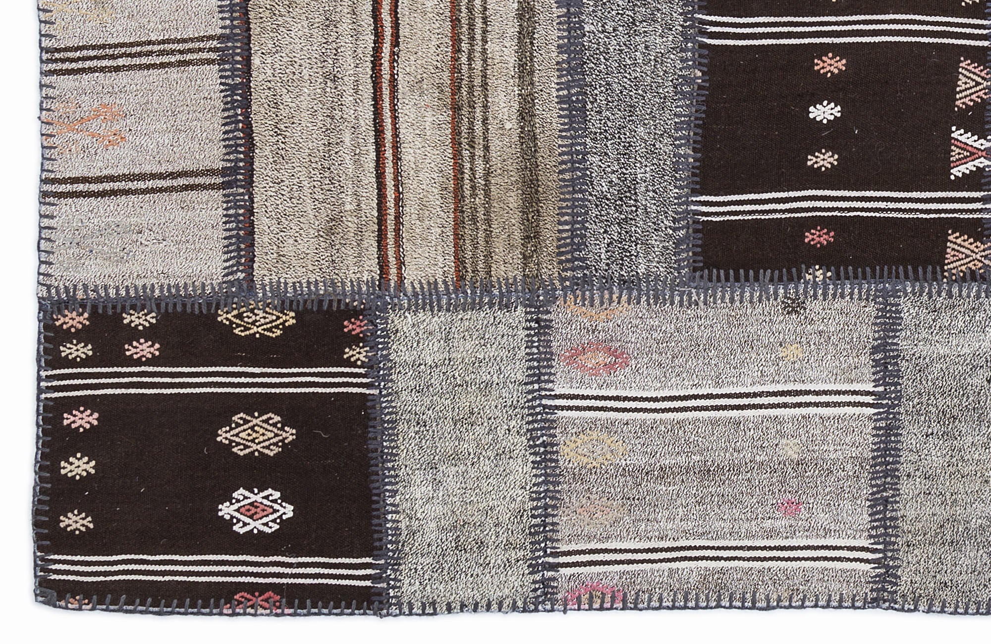 Teselya 1320 Brown Striped Wool Handmade Area Rug 5'3" x 7'7"