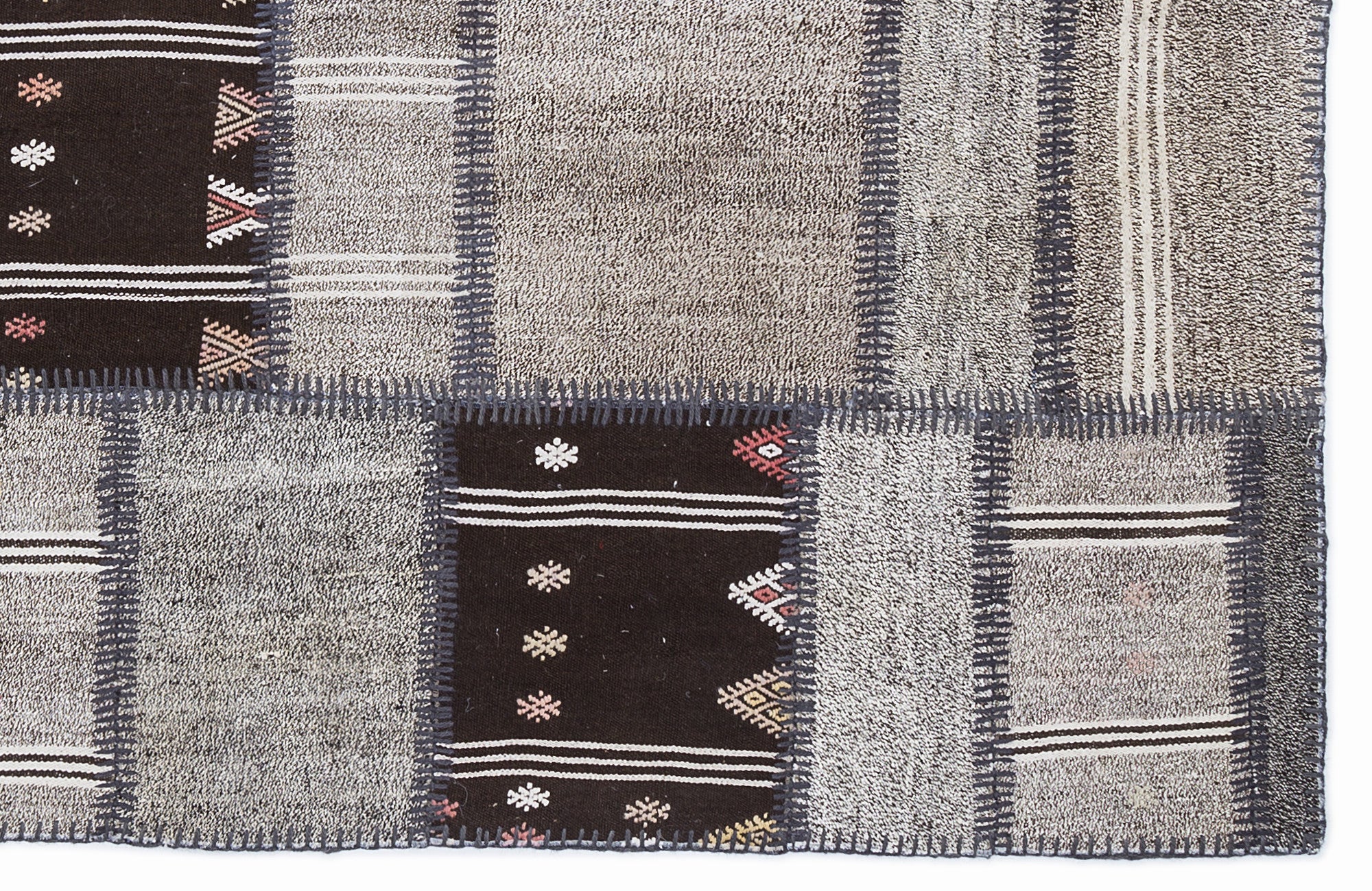 Teselya 1320 Brown Striped Wool Handmade Area Rug 5'3" x 7'7"