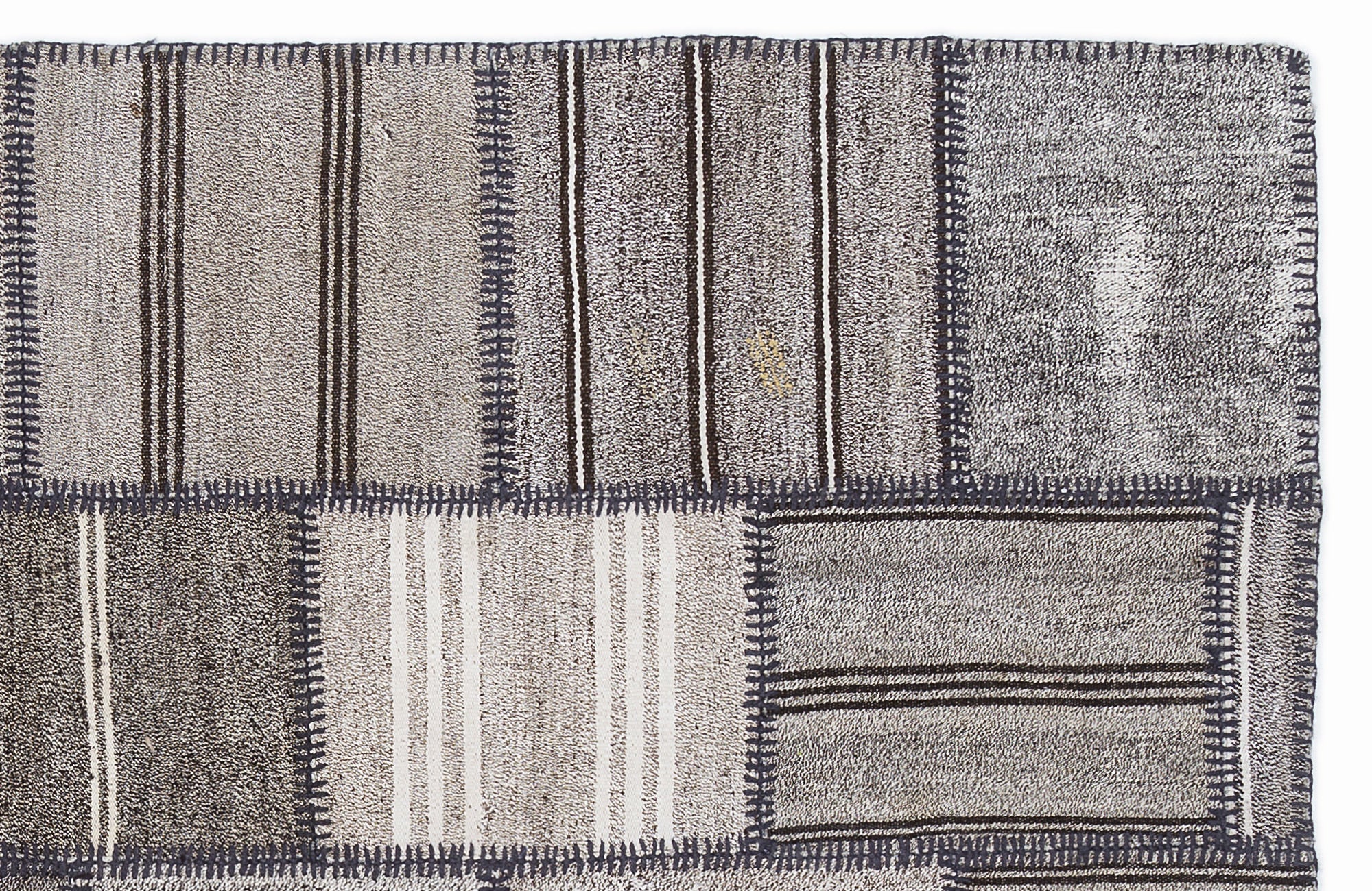 Teselya 1321 Beige Striped Wool Handmade Area Rug 5'3" x 7'7"
