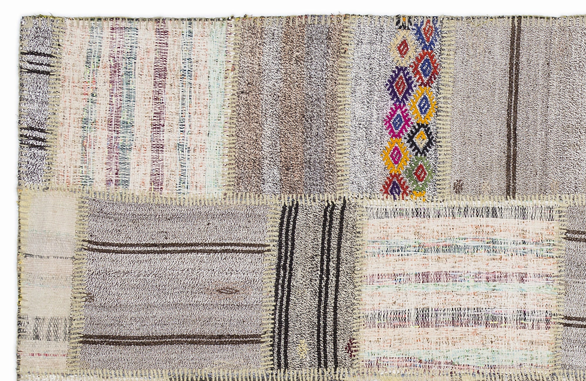 Teselya 1325 Beige Striped Wool Handmade Area Rug 5'3" x 7'7"