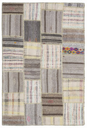 Teselya 1325 Beige Striped Wool Handmade Area Rug 5'3" x 7'7"