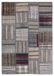Teselya 1327 Beige Striped Wool Handmade Area Rug 5'3" x 7'7"