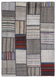 Teselya 1328 Grey Striped Wool Handmade Area Rug 5'3" x 7'7"