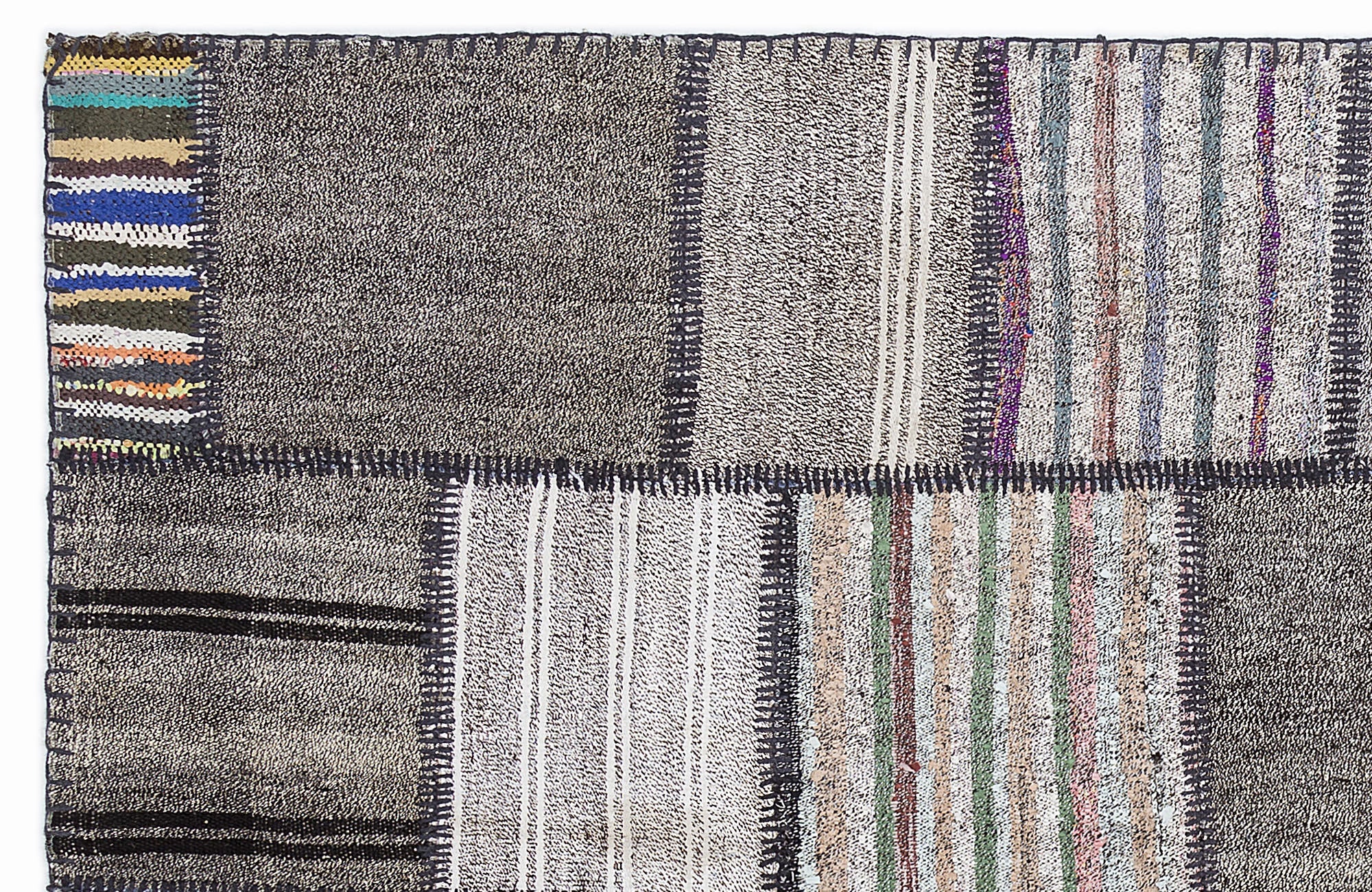 Teselya 1328 Grey Striped Wool Handmade Area Rug 5'3" x 7'7"