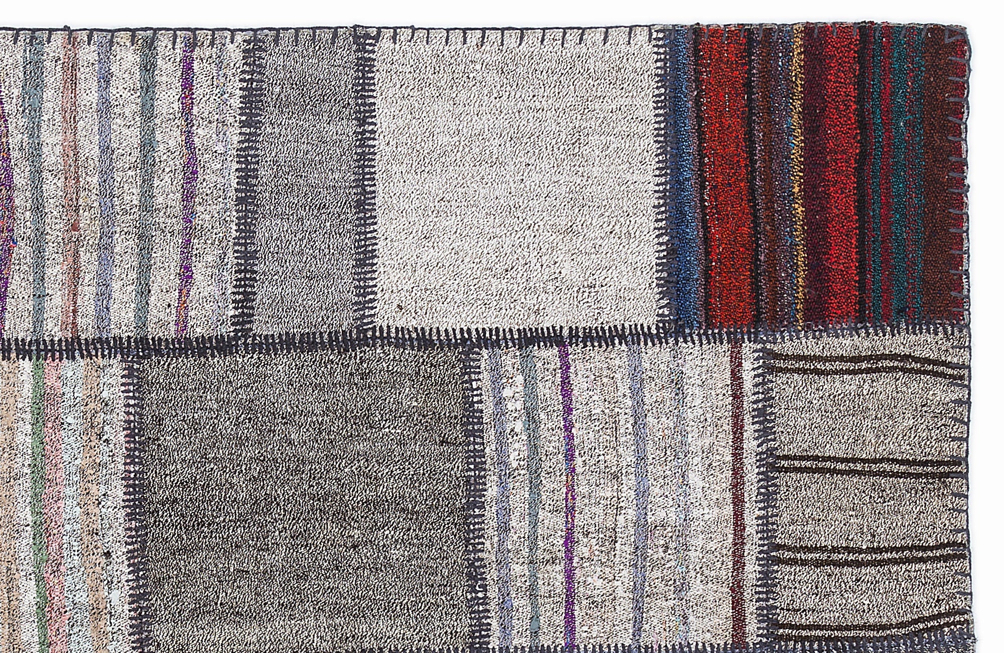 Teselya 1328 Grey Striped Wool Handmade Area Rug 5'3" x 7'7"