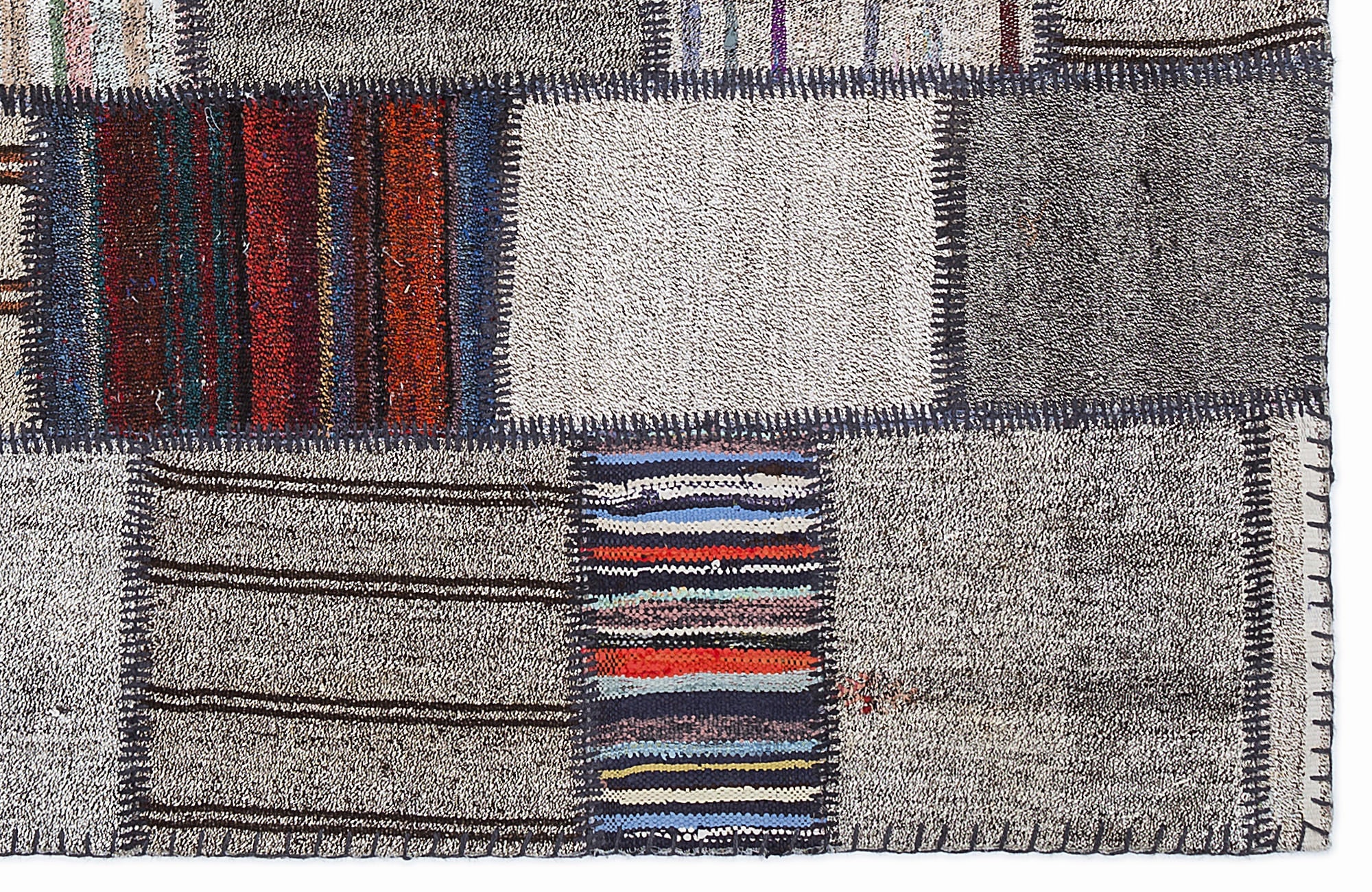 Teselya 1328 Grey Striped Wool Handmade Area Rug 5'3" x 7'7"