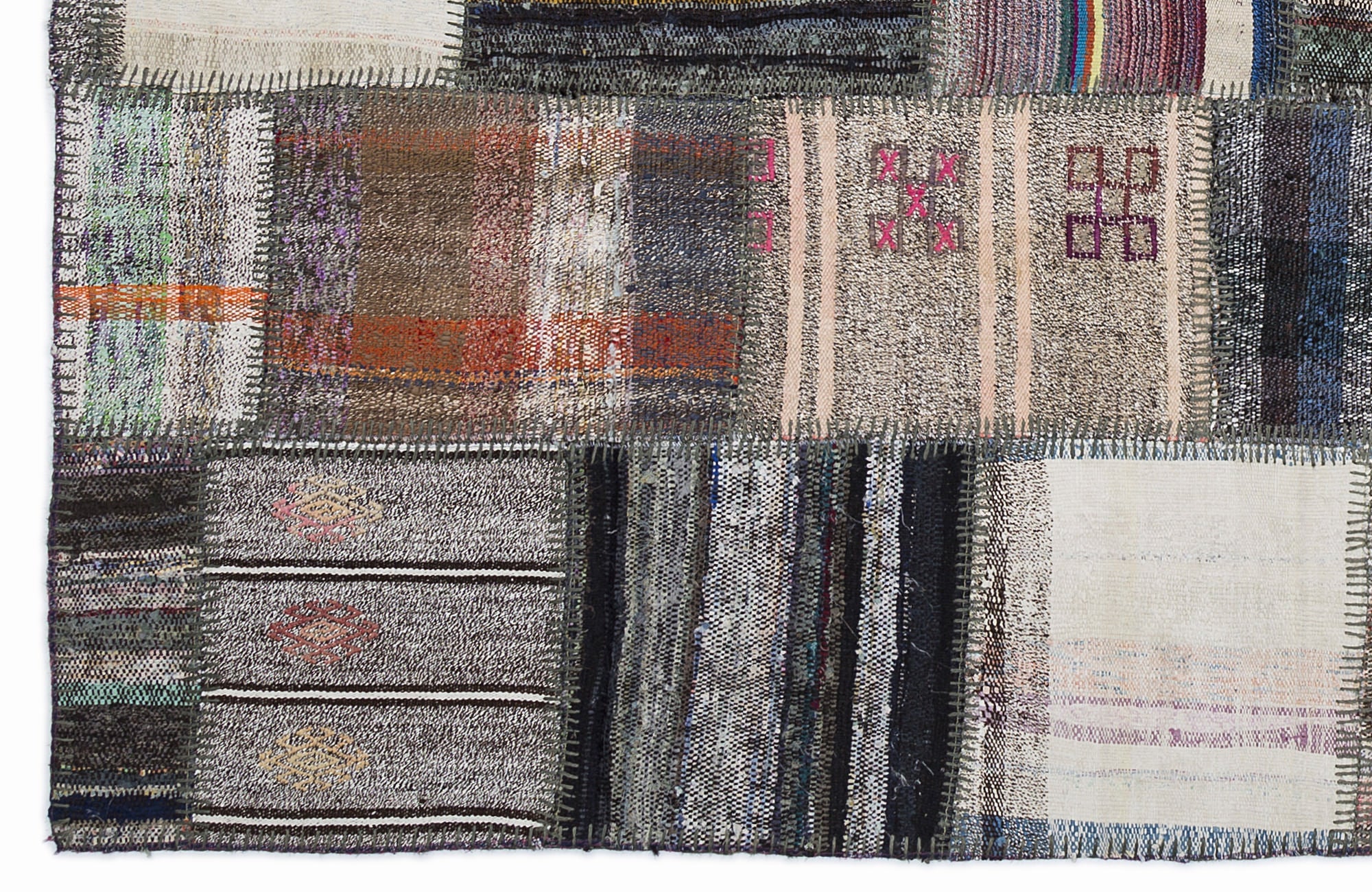 Teselya 1329 Grey Striped Wool Handmade Area Rug 5'3" x 7'7"