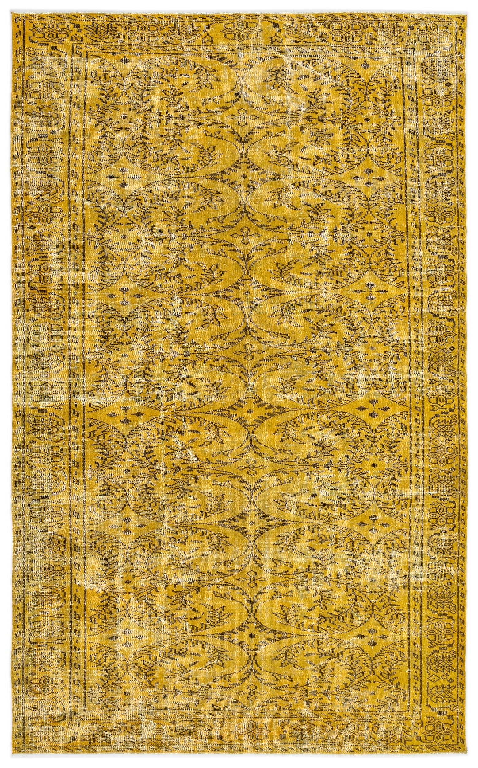 Atina Yellow Vintage Wool Handmade Area Rug 5'9" x 9'4"