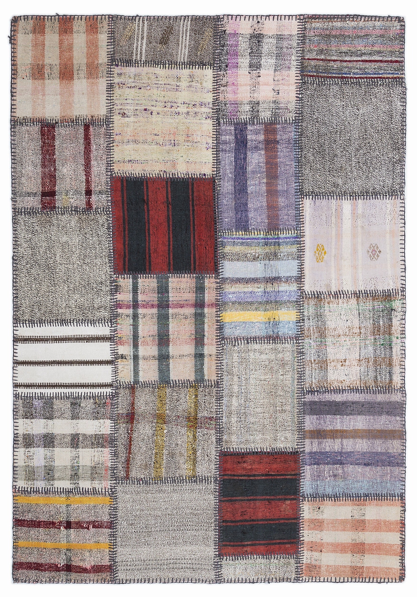 Teselya 1331 Beige Striped Wool Handmade Area Rug 5'3" x 7'7"