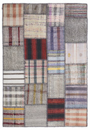 Teselya 1331 Beige Striped Wool Handmade Area Rug 5'3" x 7'7"