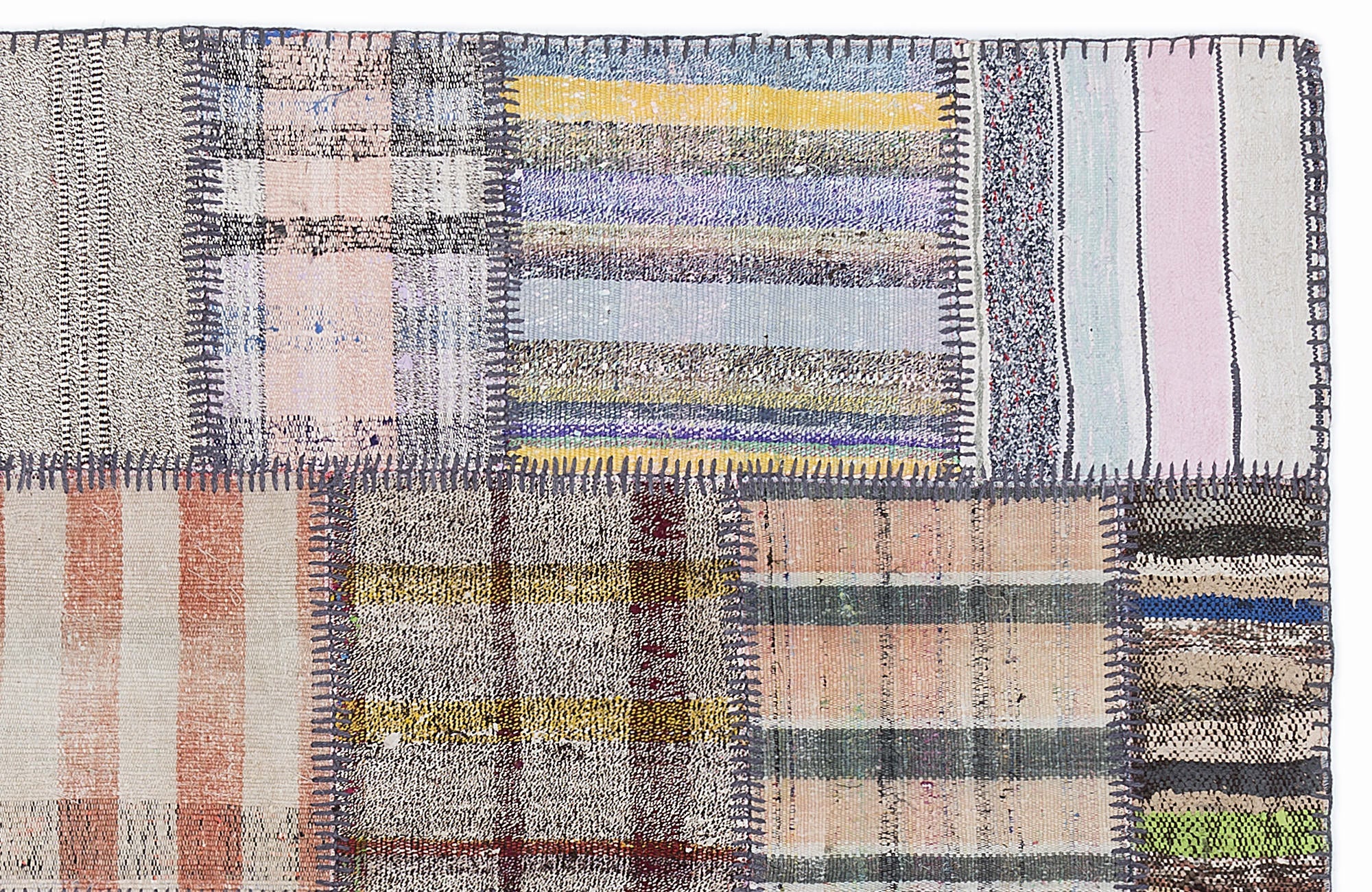 Teselya 1333 Beige Striped Wool Handmade Area Rug 5'3" x 7'7"