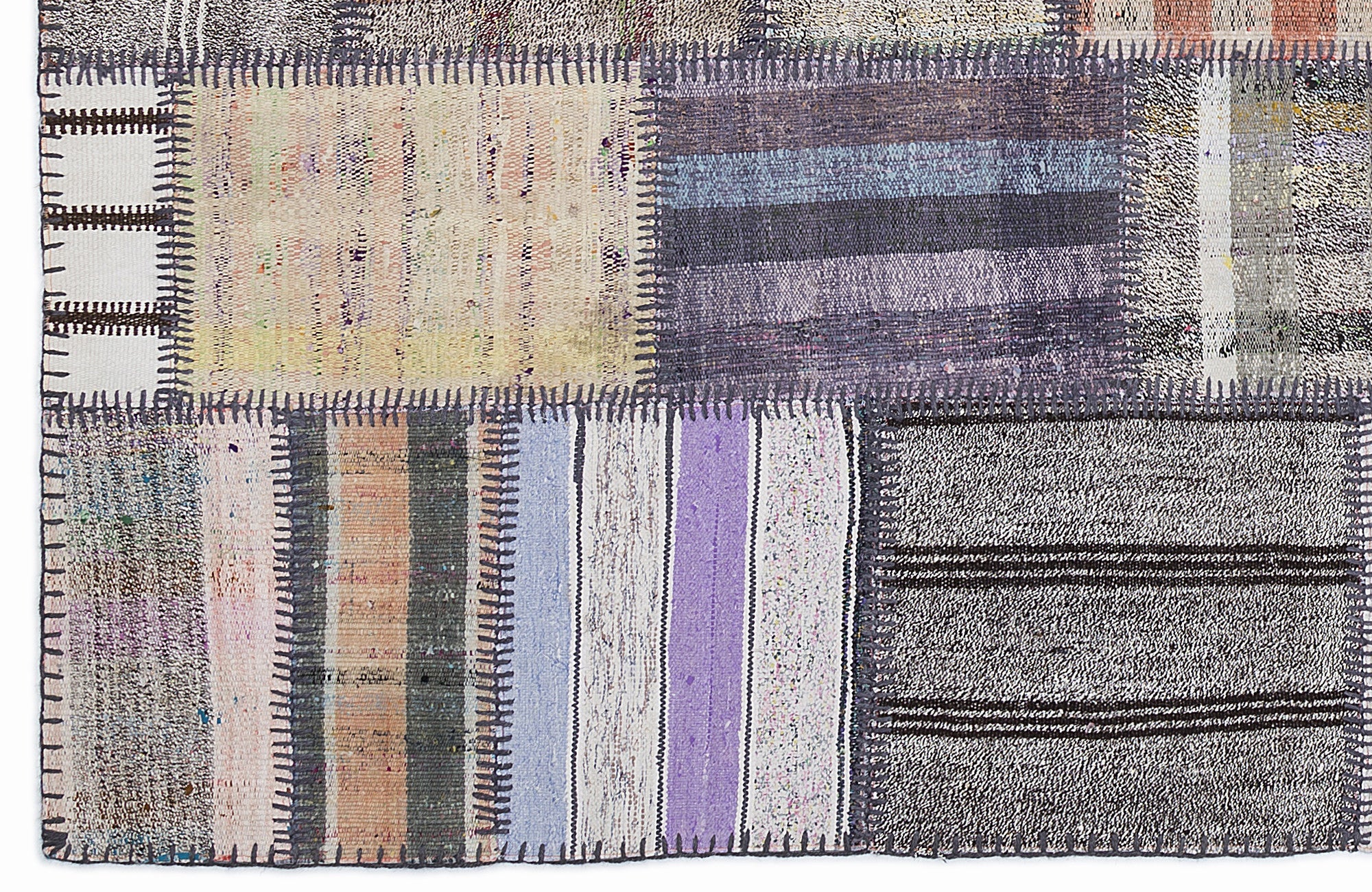 Teselya 1333 Beige Striped Wool Handmade Area Rug 5'3" x 7'7"