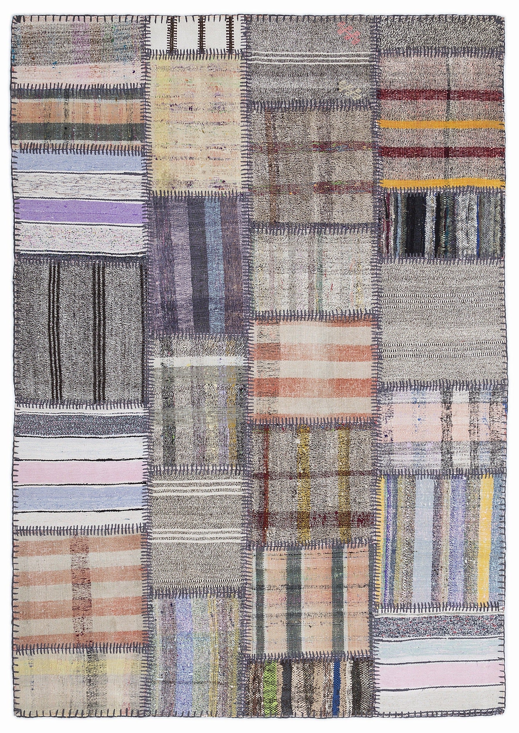 Teselya 1333 Beige Striped Wool Handmade Area Rug 5'3" x 7'7"