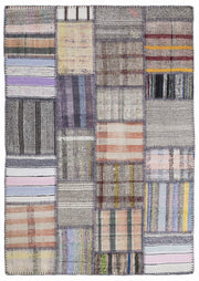 Teselya 1333 Beige Striped Wool Handmade Area Rug 5'3" x 7'7"