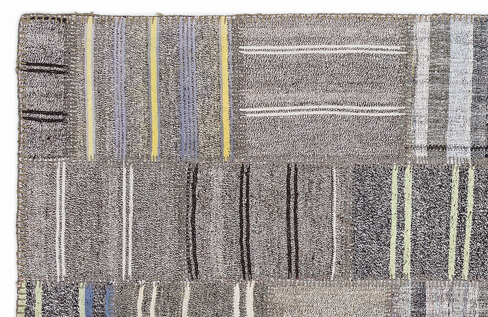 Teselya 1334 Grey Striped Wool Handmade Area Rug 5'3" x 7'7"