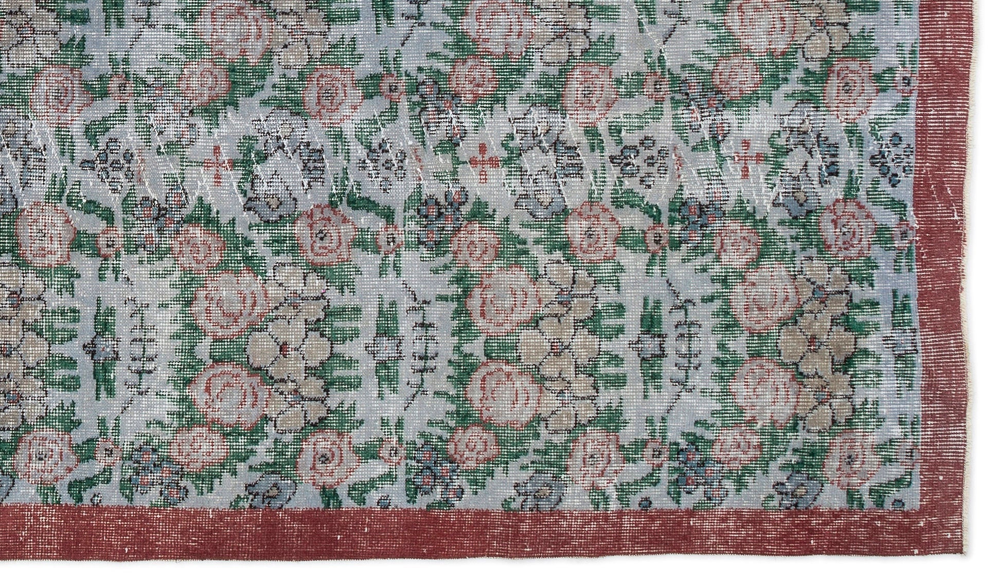 Atina Green Vintage Wool Handmade Area Rug 5'3" x 9'2"