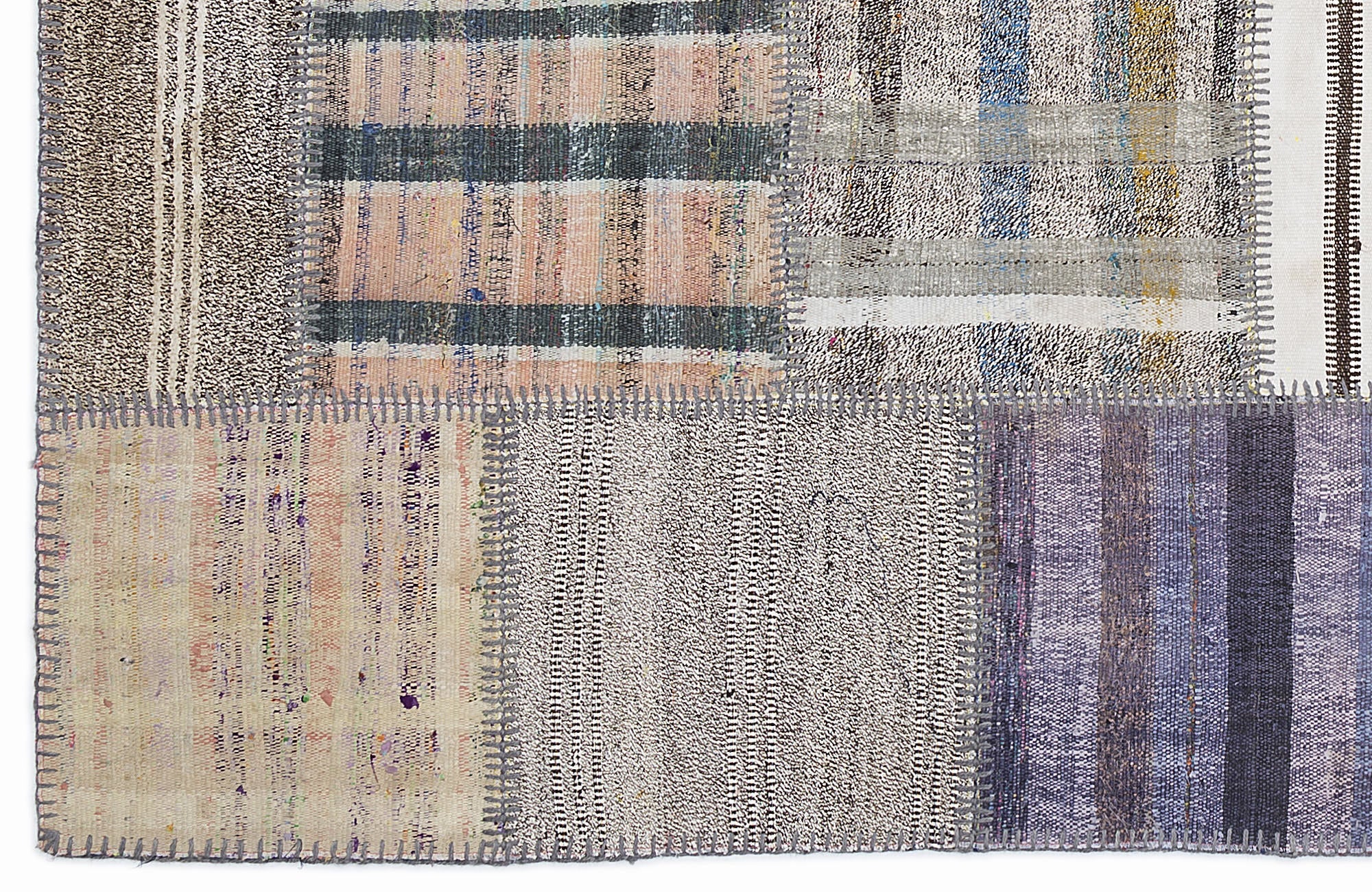 Teselya 1337 Beige Striped Wool Handmade Area Rug 5'3" x 7'7"
