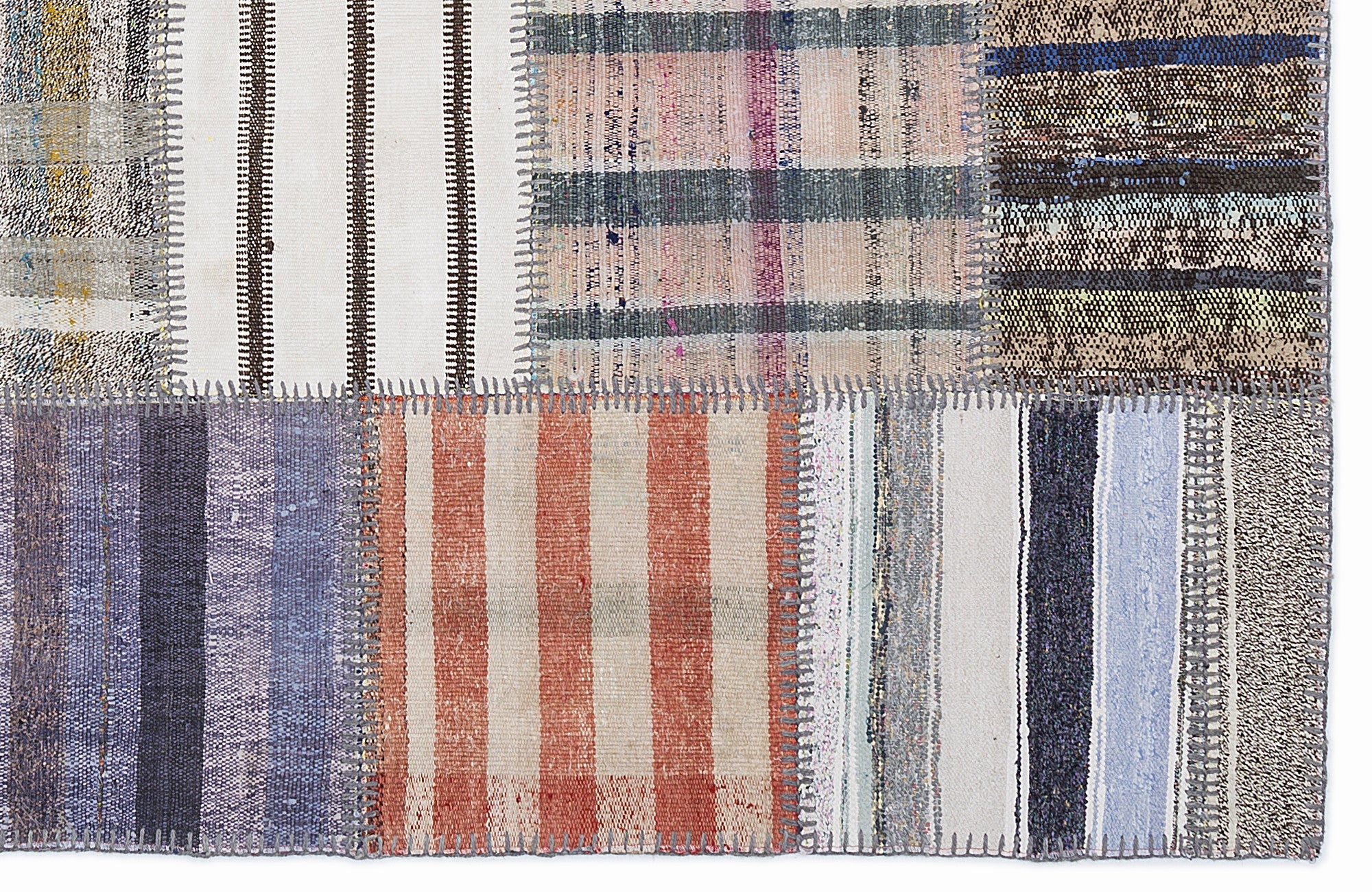 Teselya 1337 Beige Striped Wool Handmade Area Rug 5'3" x 7'7"