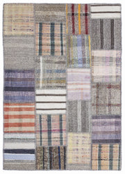Teselya 1337 Beige Striped Wool Handmade Area Rug 5'3" x 7'7"