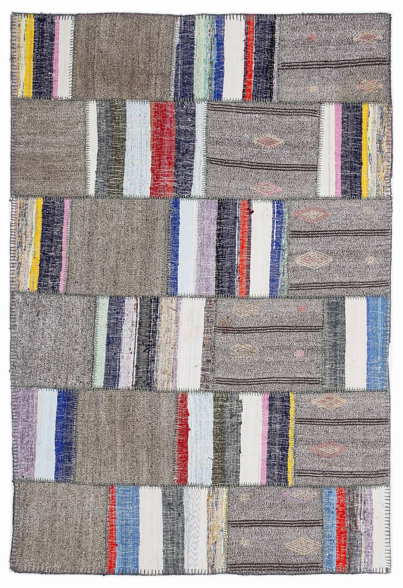 Teselya 1338 Brown Striped Wool Handmade Area Rug 5'3" x 7'7"